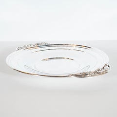 Mid-Century Modern Sterling Silver Tray with Stylized Grape and Vine Motifs