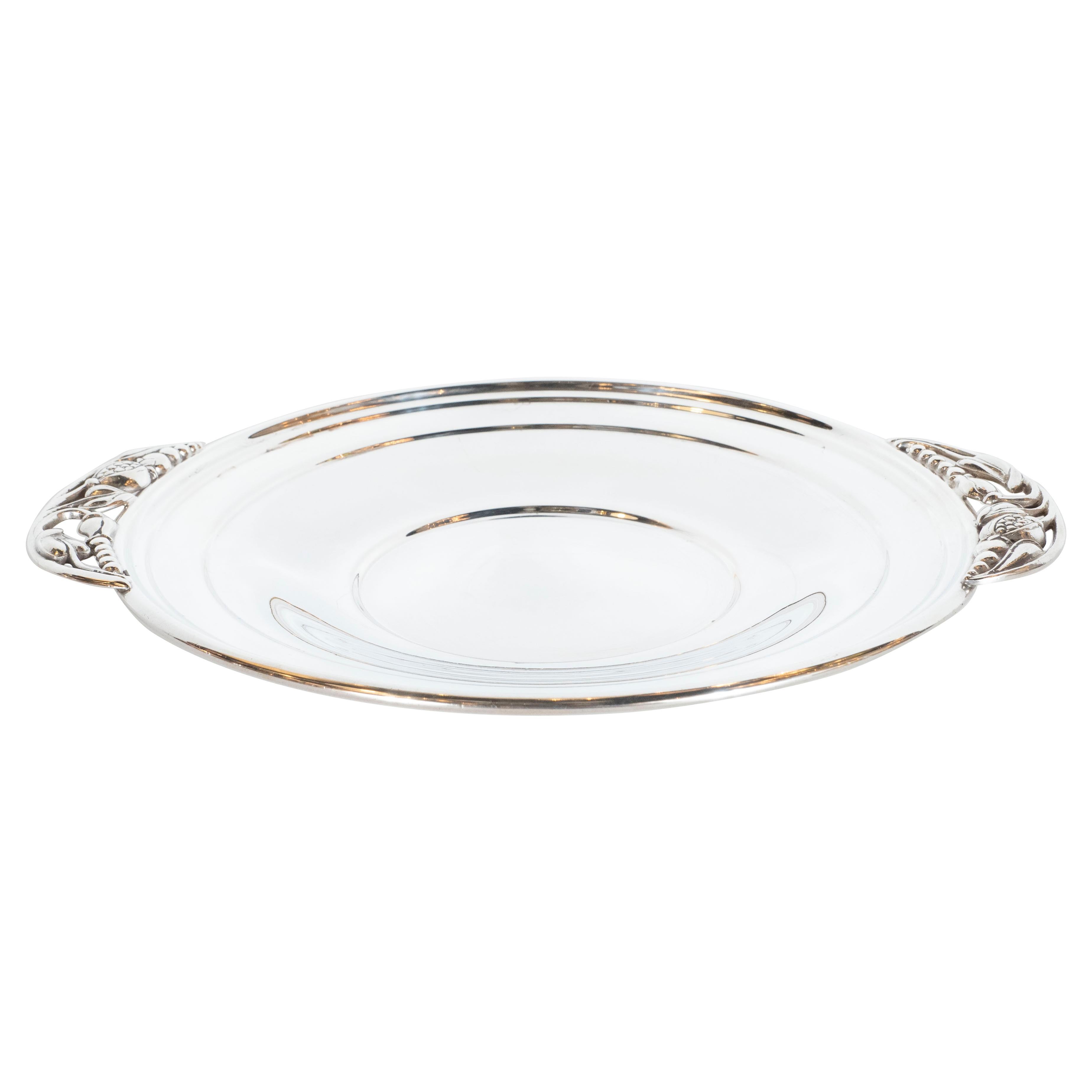 Mid-Century Modern Sterling Silver Tray with Stylized Grape and Vine Motifs For Sale