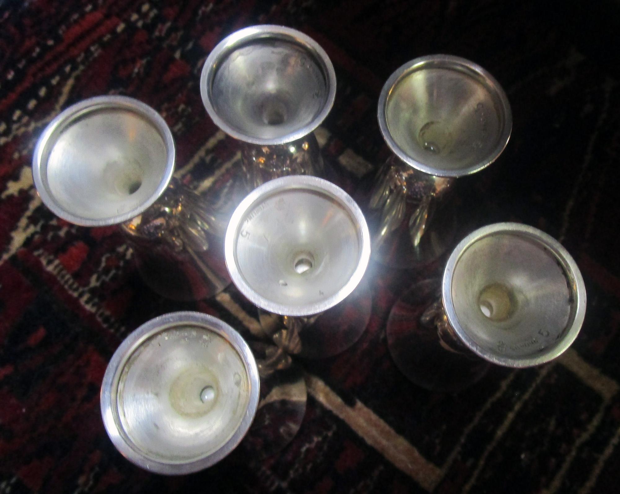 American Mid-Century Modern Sterling Silver Vodka Shot/Cordial Goblets