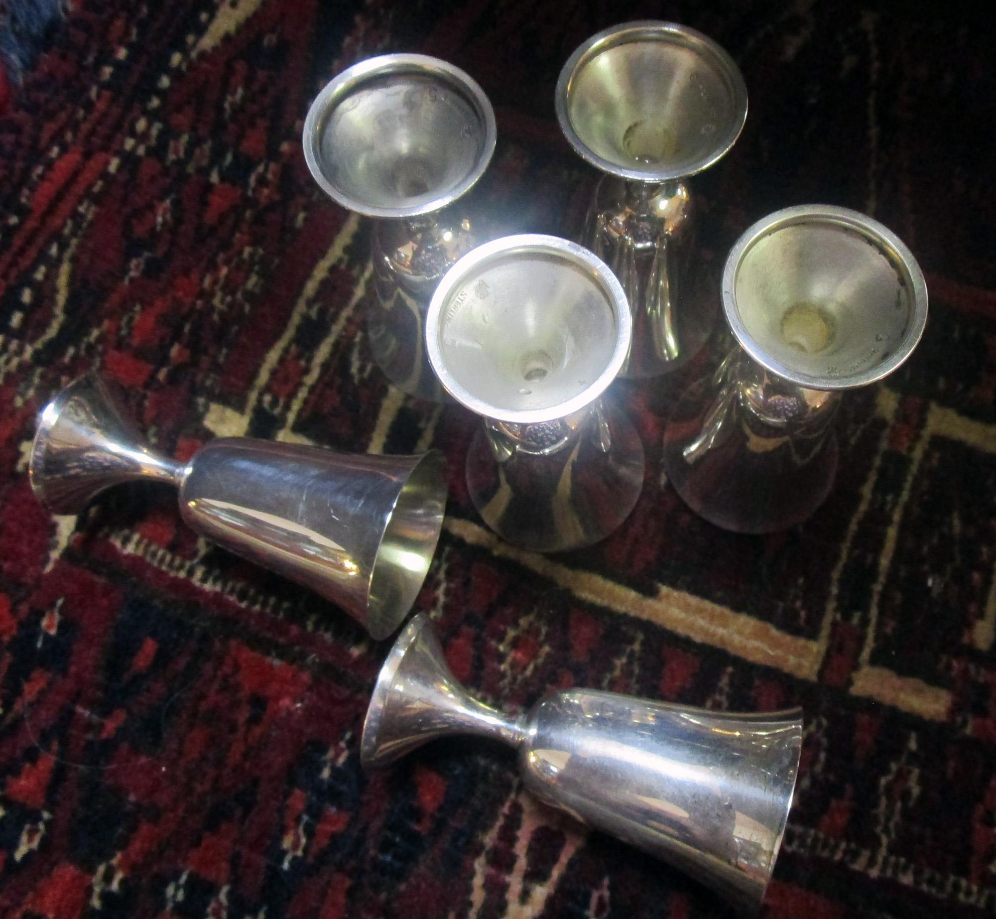 Mid-Century Modern Sterling Silver Vodka Shot/Cordial Goblets In Good Condition In Savannah, GA