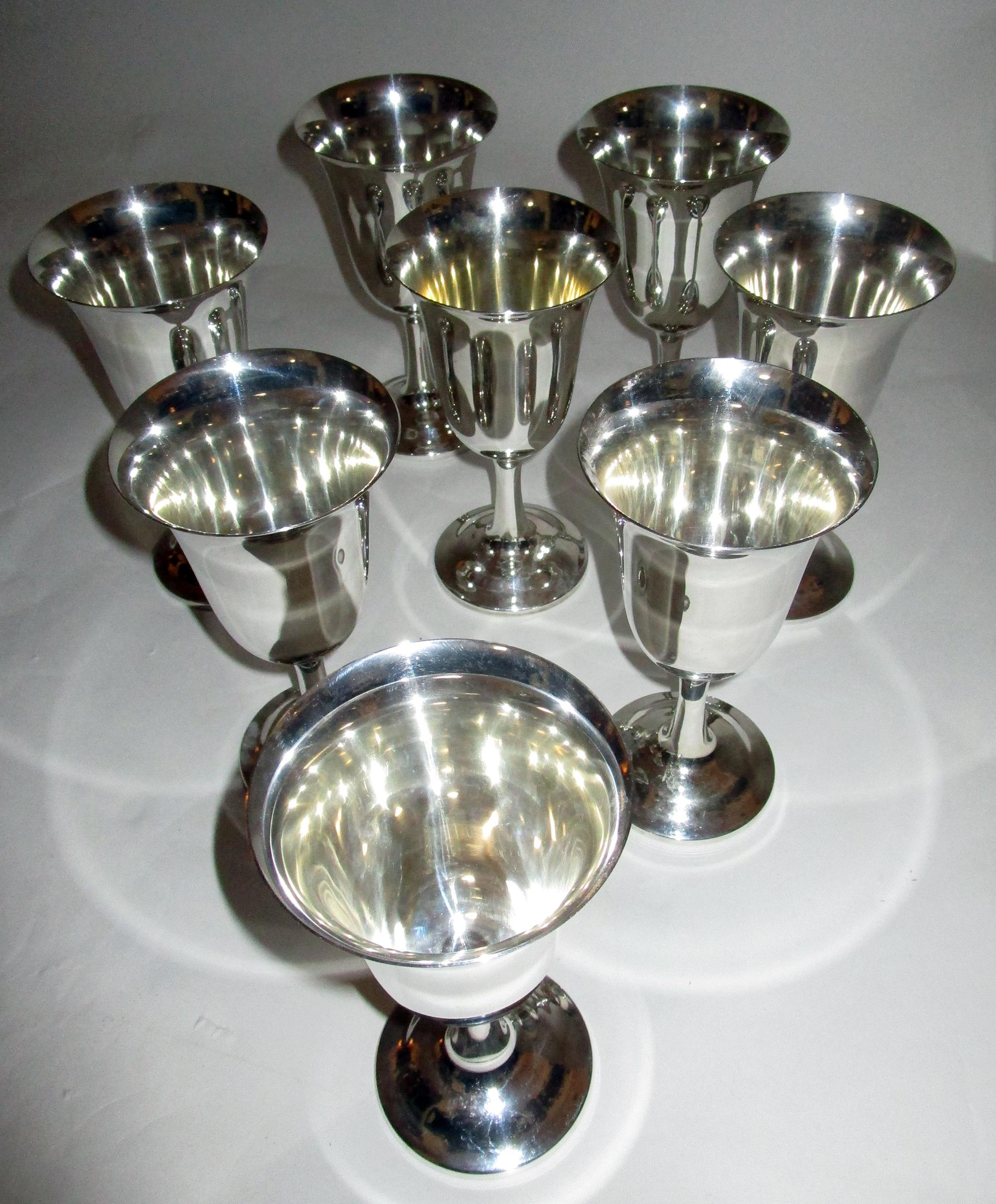 Mid-Century Modern Sterling Silver Wallace Silver Water Goblet Set 6
