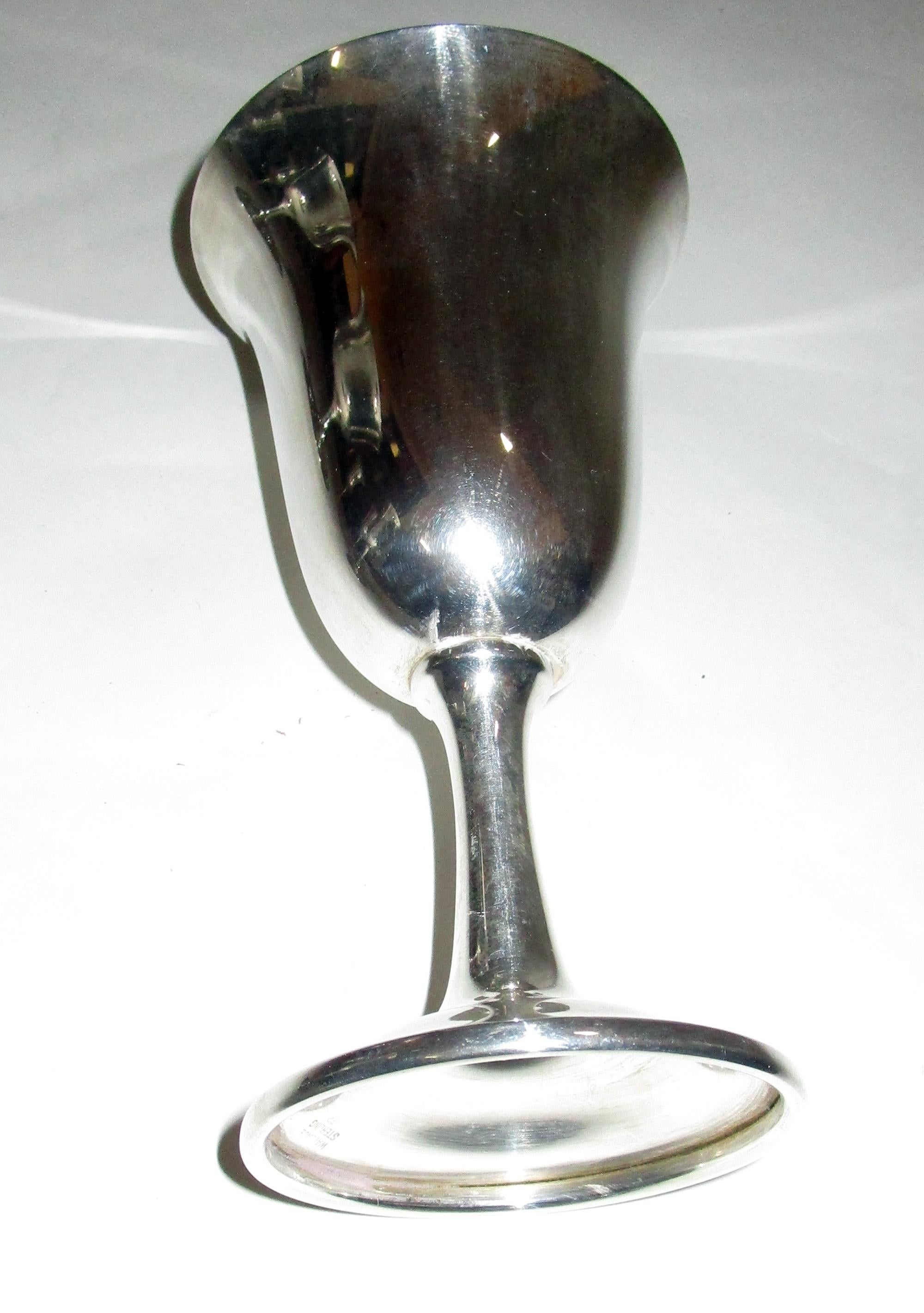 Mid-Century Modern Sterling Silver Wallace Silver Water Goblet Set In Excellent Condition In Savannah, GA