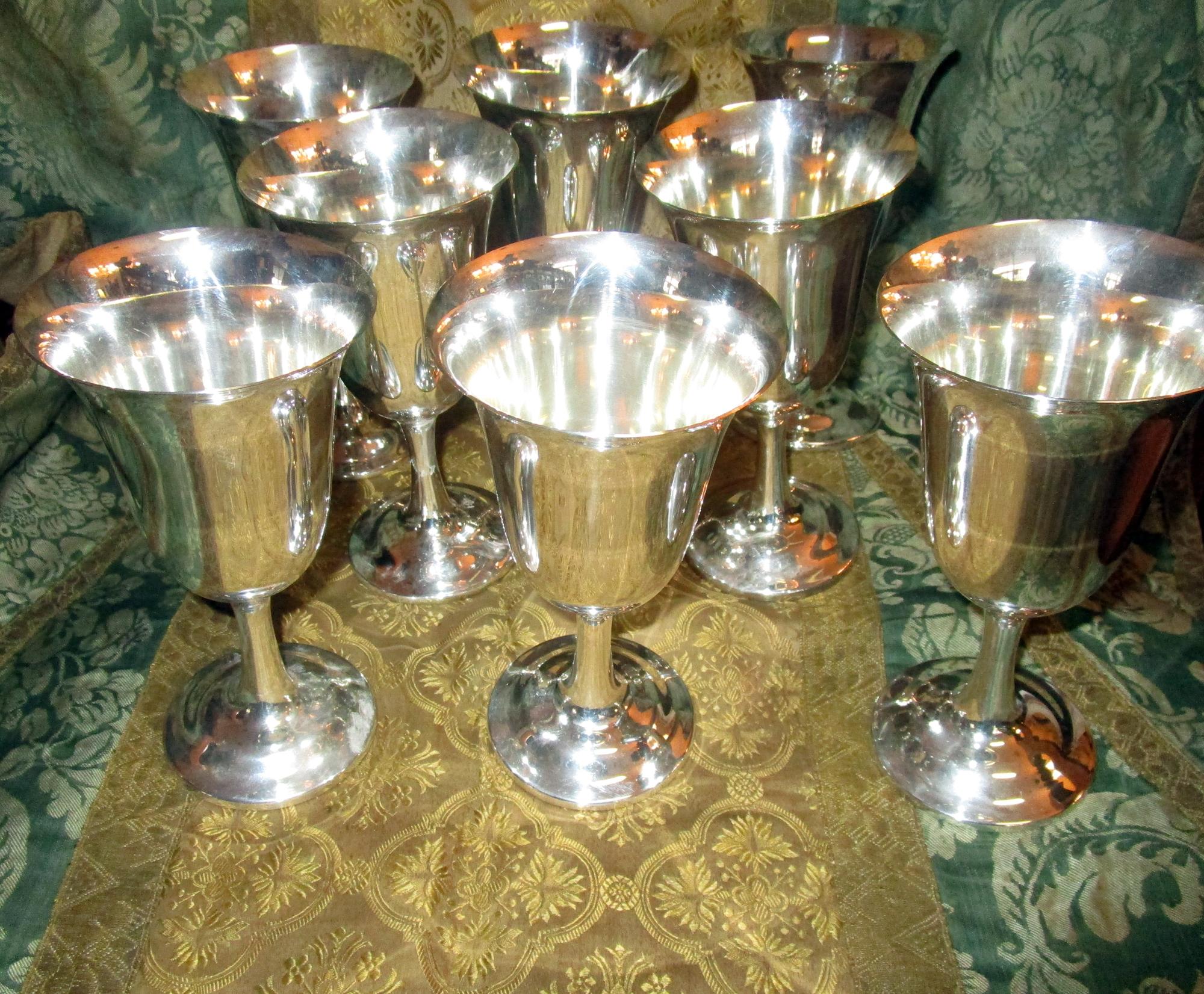 American Mid-century Modern Sterling Silver Wallace Silver Water Goblet Set of Eight