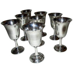 Mid-century Modern Sterling Silver Wallace Silver Water Goblet Set of Eight