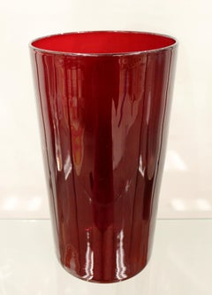 Mid-Century Modern Steuben Ruby Red Decorative Art Vase Vessel Table Sculpture