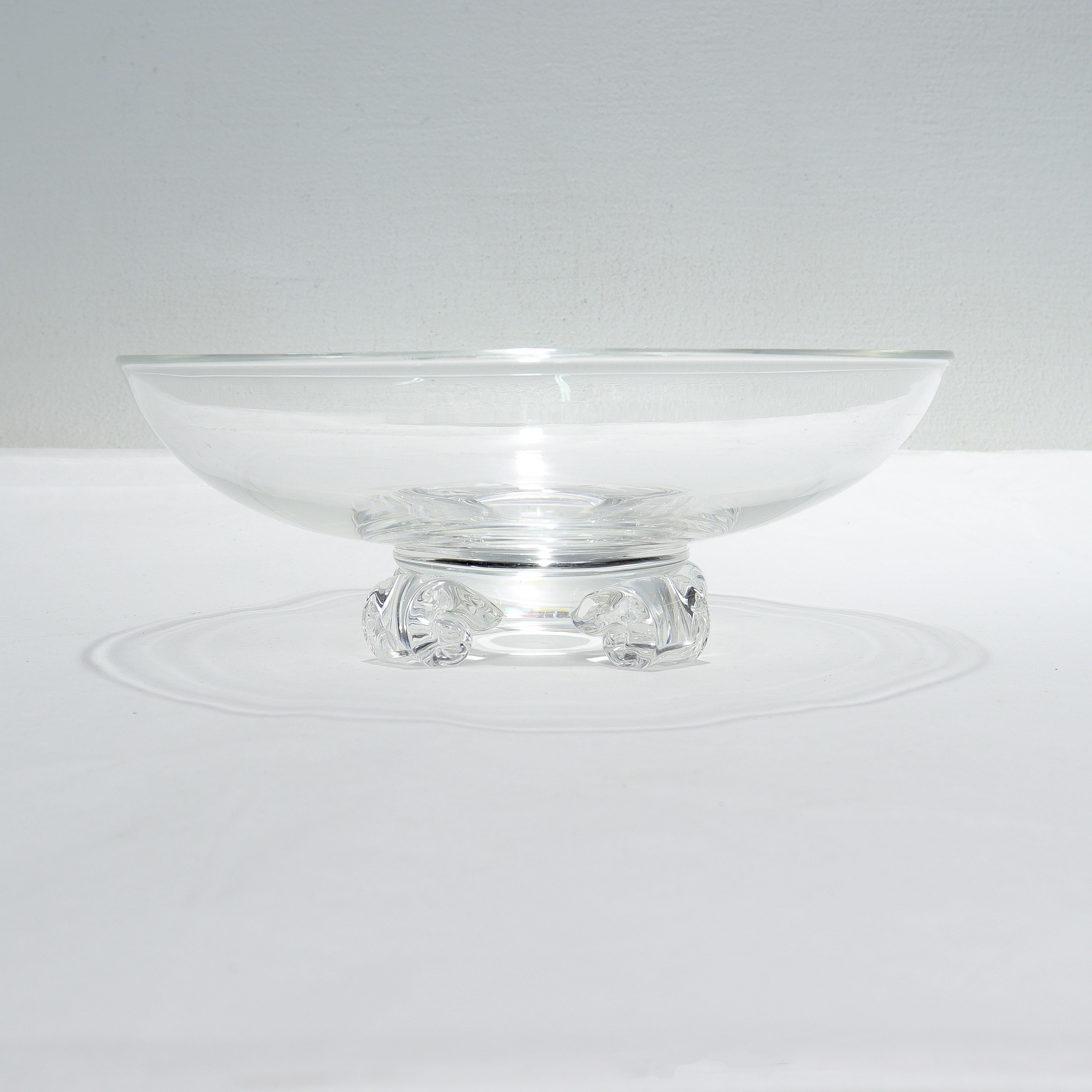 American Mid-Century Modern Steuben Scroll Footed Art Glass Bowl Model No. 7907 For Sale