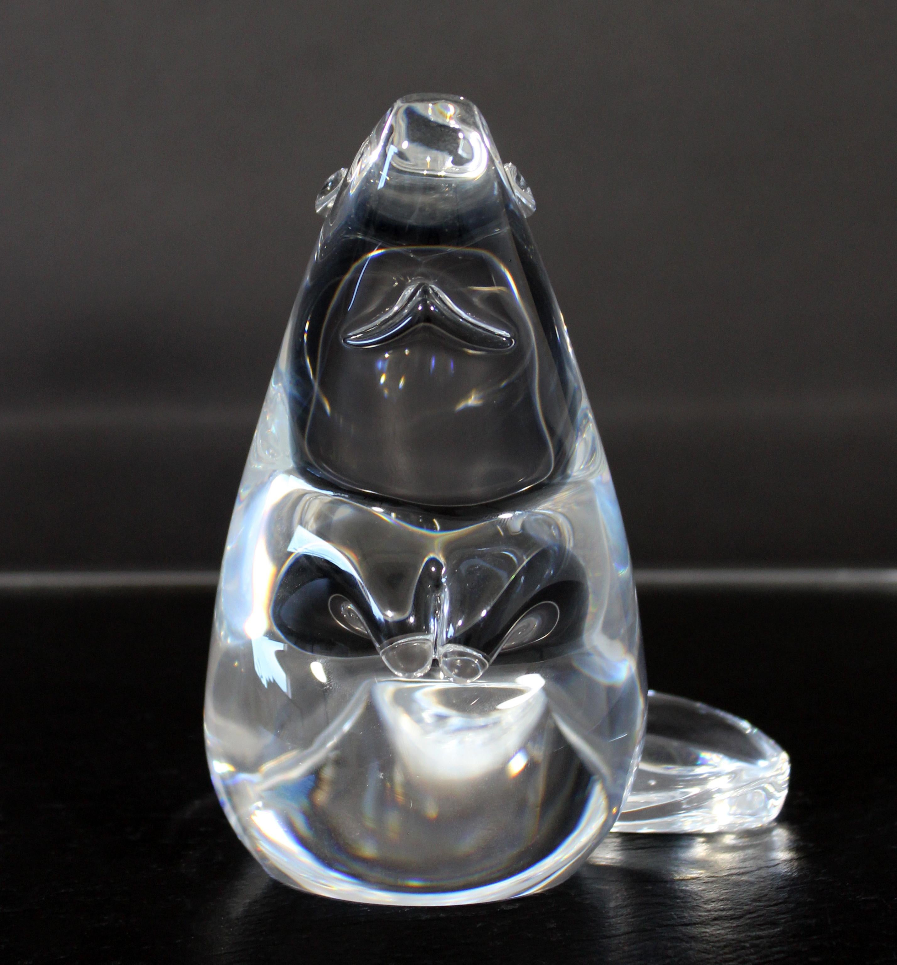 Late 20th Century Mid-Century Modern Steuben Signed Crystal Beaver Sculpture Statuette Garnet Eyes