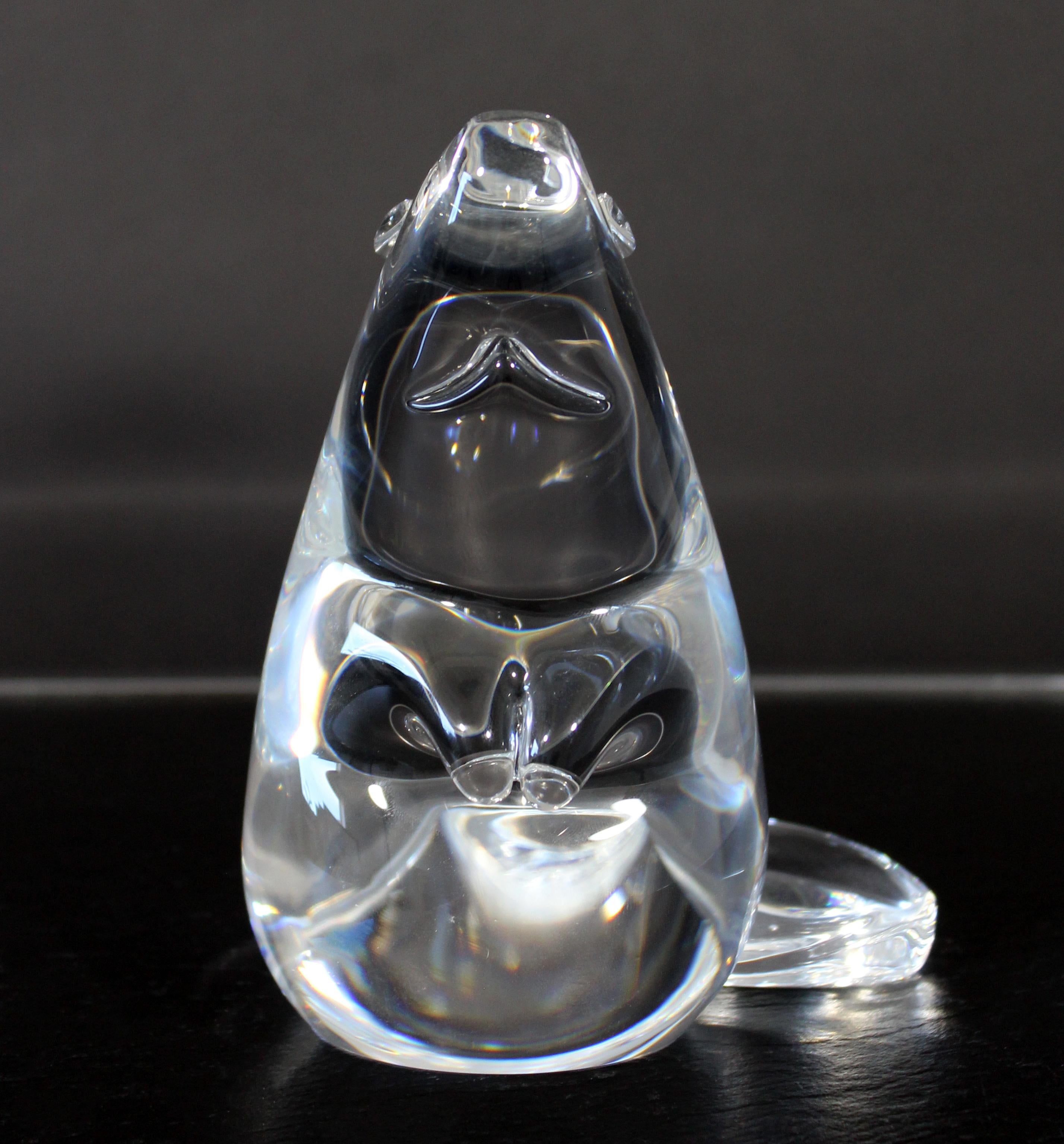 Glass Mid-Century Modern Steuben Signed Crystal Beaver Sculpture Statuette Garnet Eyes