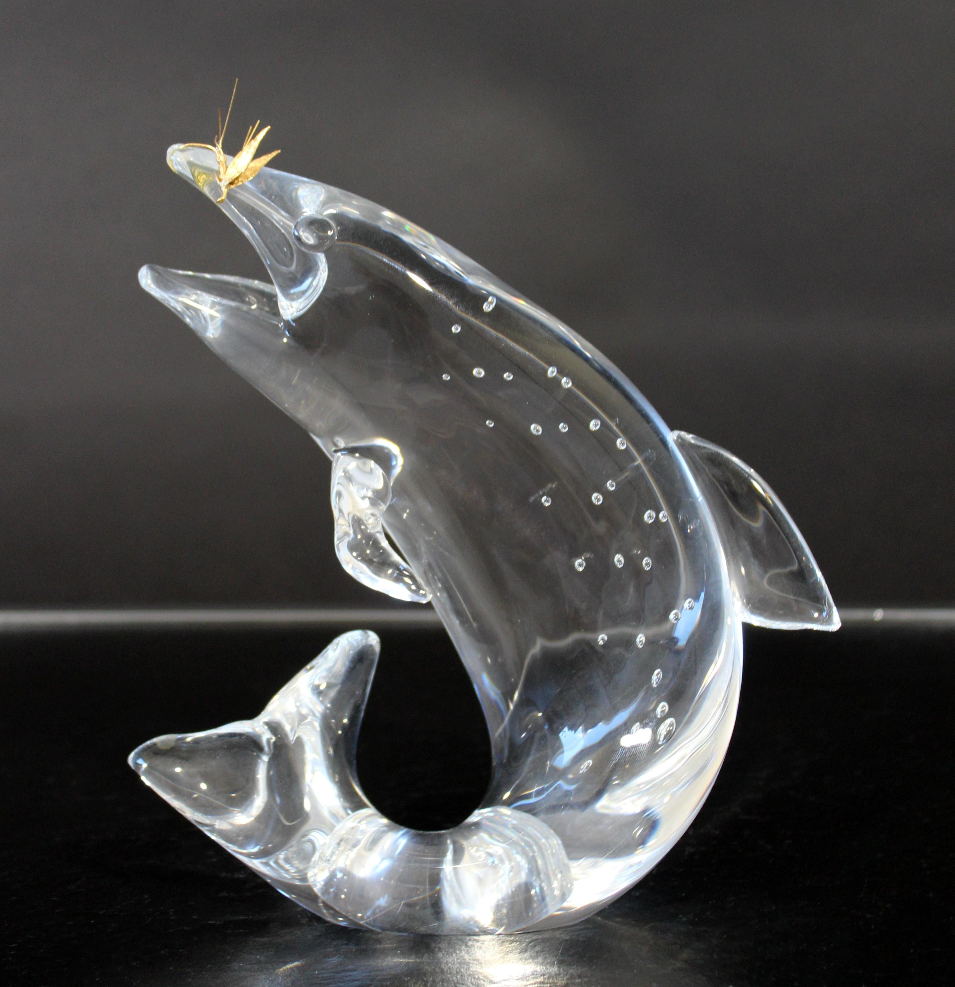 Mid-Century Modern Steuben Signed Crystal Trout with 18K Gold Fly by J. Houston 5