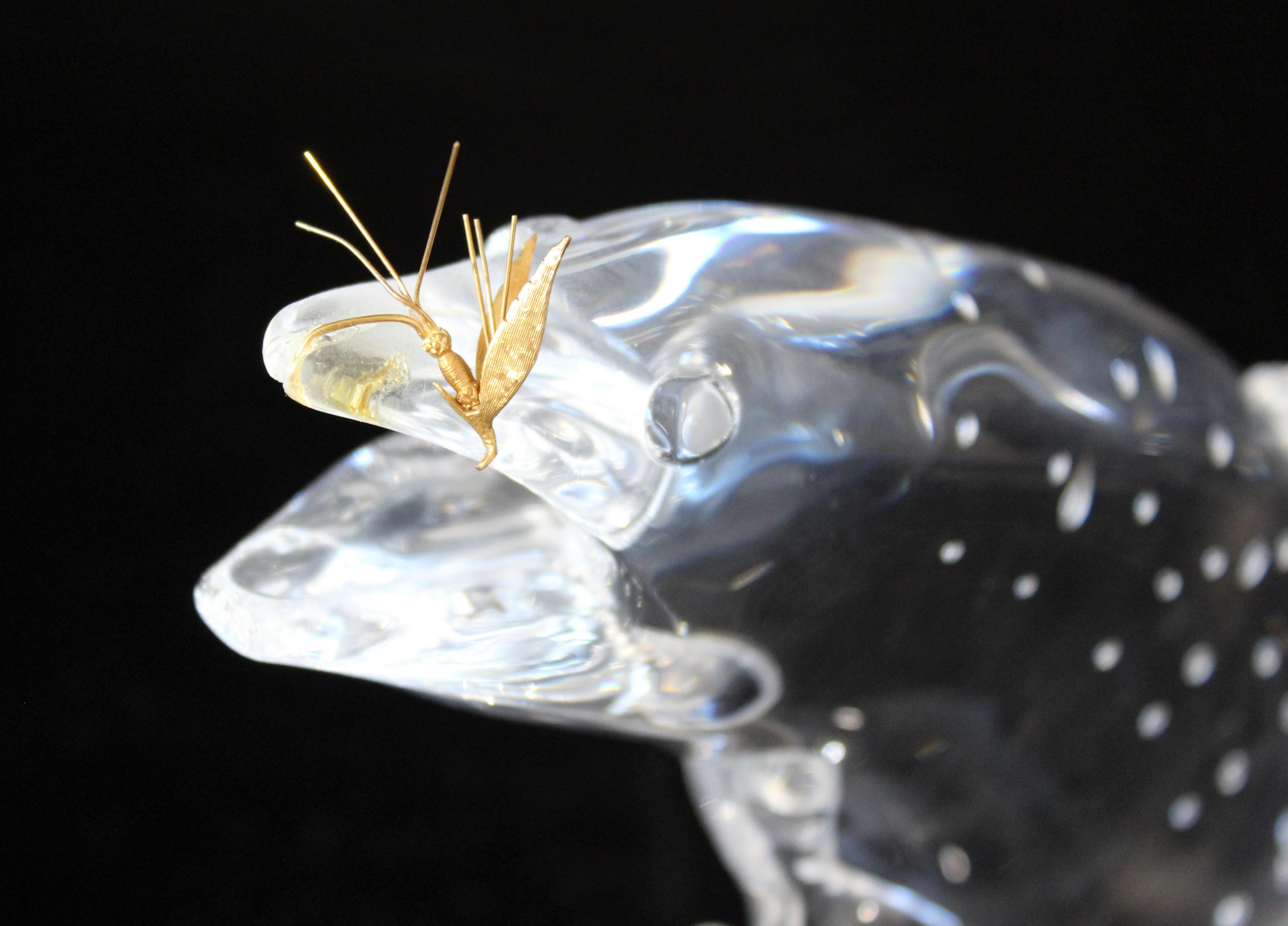 Mid-Century Modern Steuben Signed Crystal Trout with 18K Gold Fly by J. Houston 6