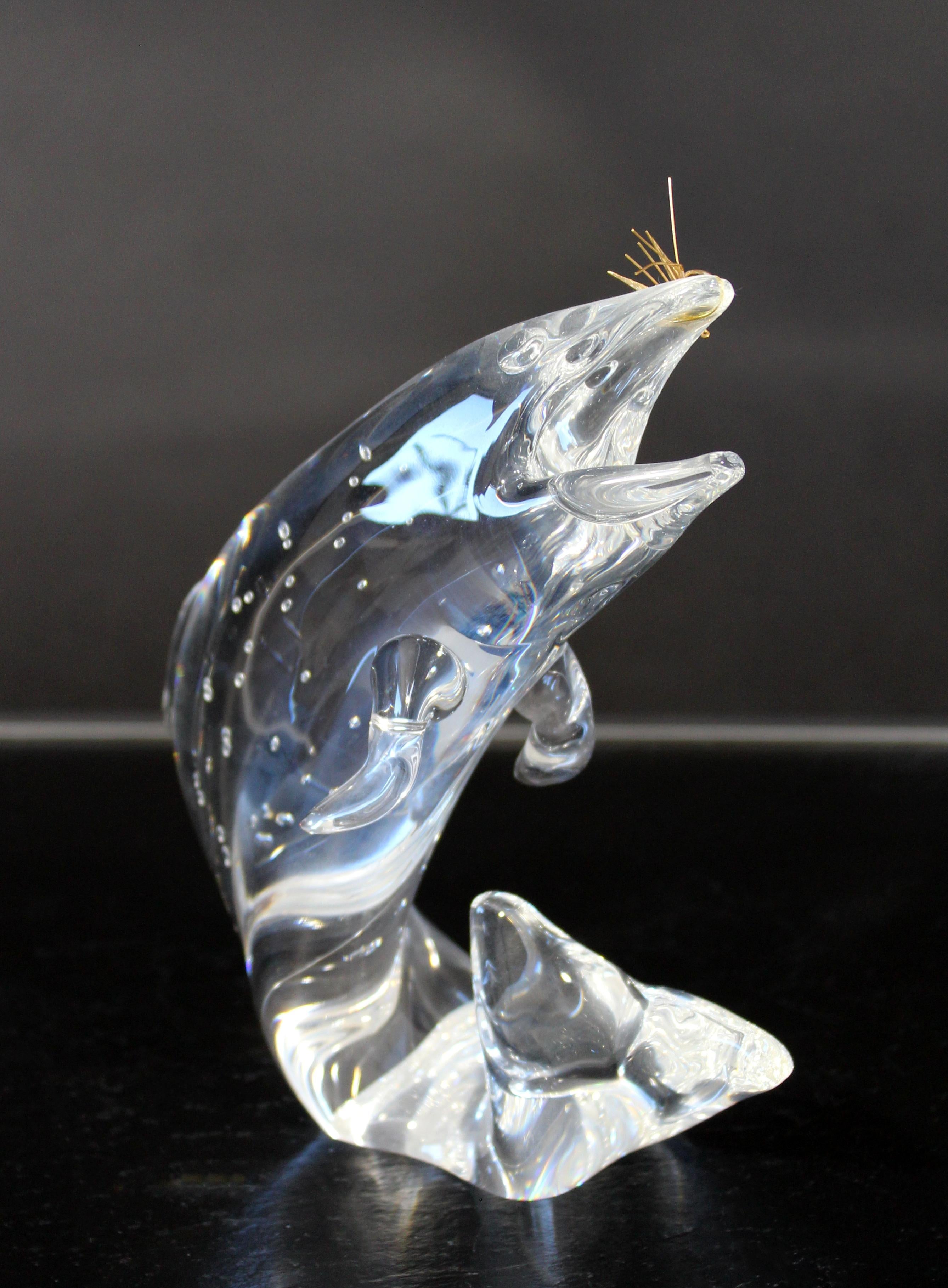 Mid-20th Century Mid-Century Modern Steuben Signed Crystal Trout with 18K Gold Fly by J. Houston