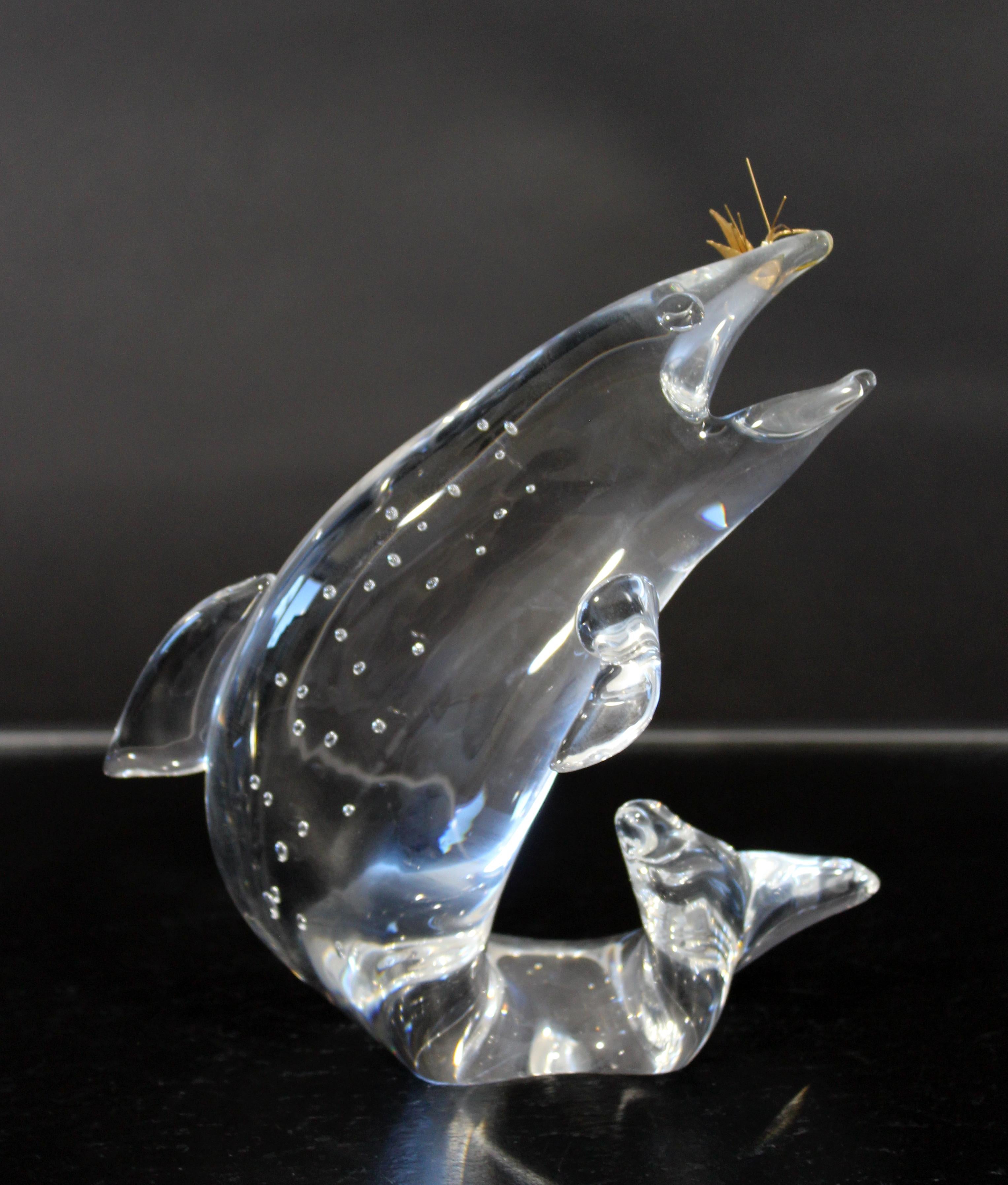 Mid-Century Modern Steuben Signed Crystal Trout with 18K Gold Fly by J. Houston 1