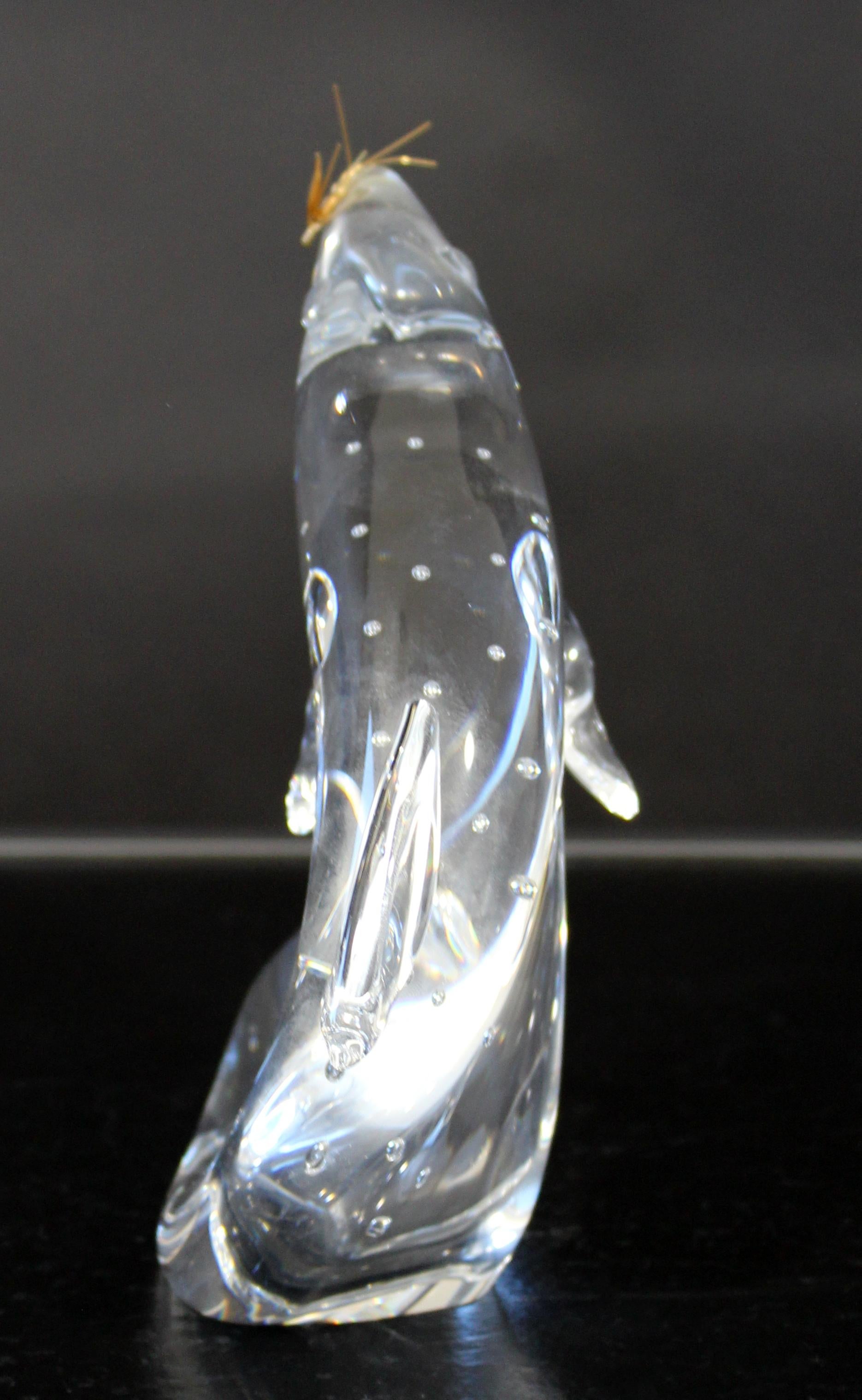 Mid-Century Modern Steuben Signed Crystal Trout with 18K Gold Fly by J. Houston 3
