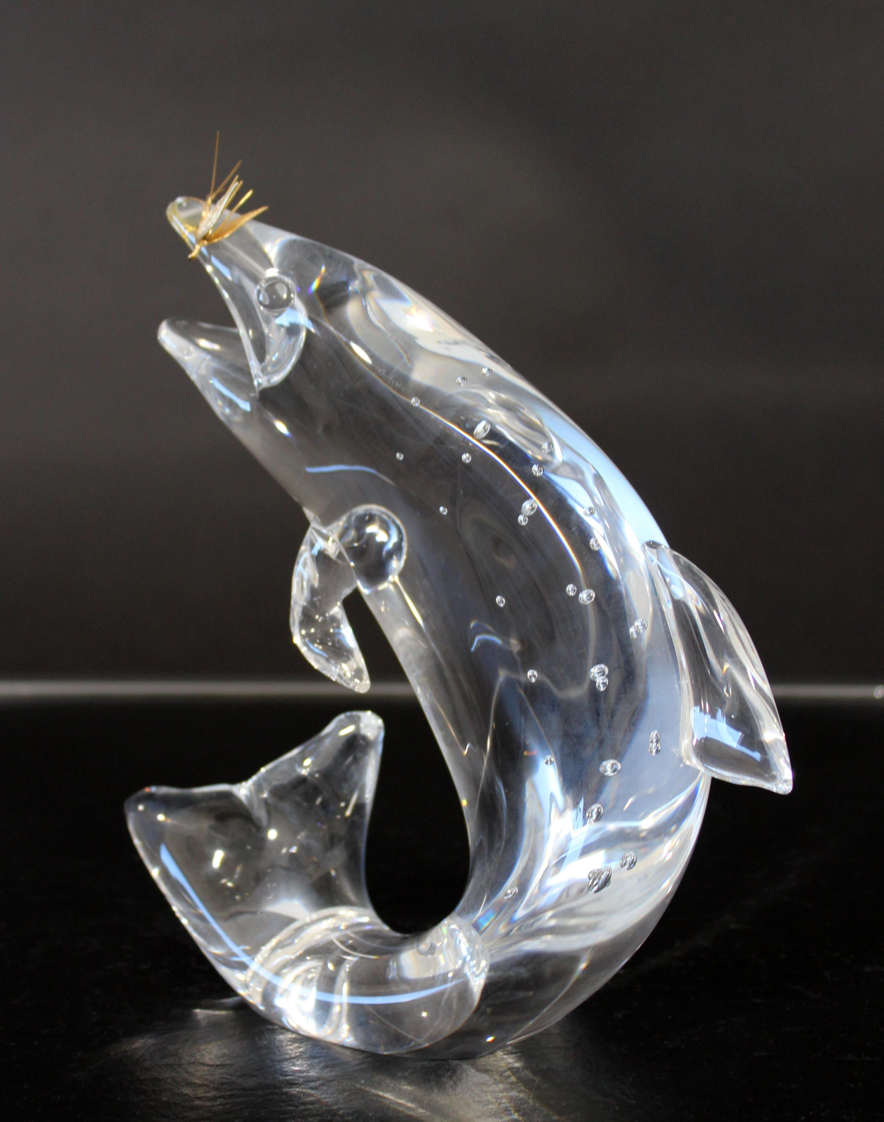 Mid-Century Modern Steuben Signed Crystal Trout with 18K Gold Fly by J. Houston 4