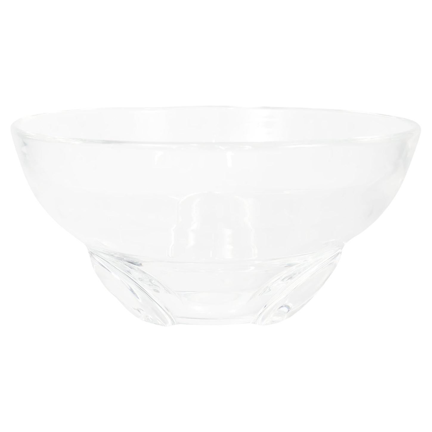 A fine American art glass bowl.

By Steuben Glass.

Designed by Lloyd Atkins in 1950.

Of a round form with three applied 