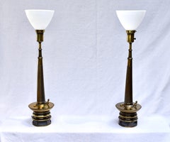 Mid Century Modern Stiffel Table Lamps with Tortoise Shades
