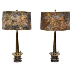 Retro Mid Century Modern Stiffel Table Lamps with Tortoise Shades