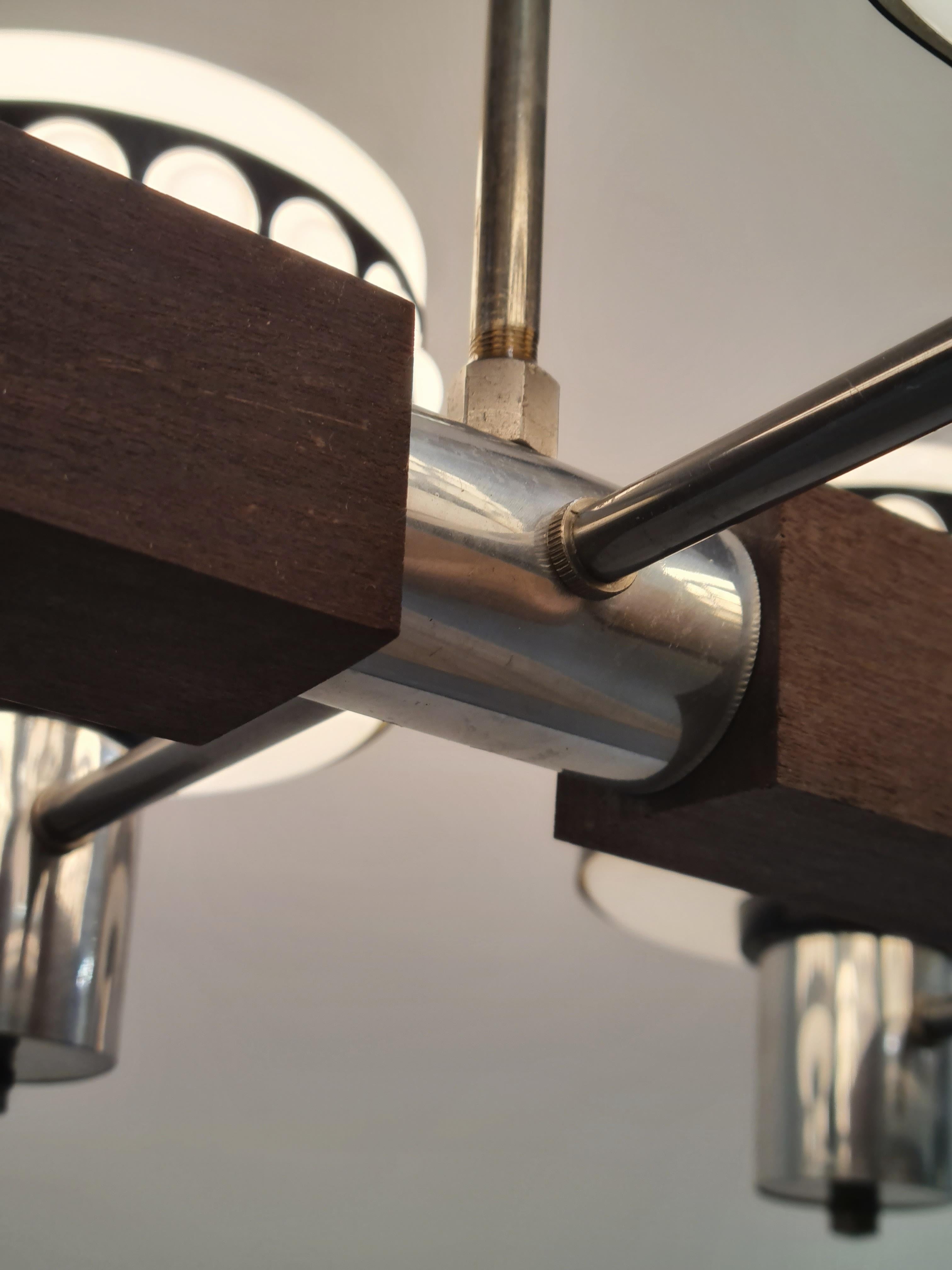 Mid-Century Modern Stig Lindström Pendant, Glass, Teak and Chrome, Lival 1960s In Good Condition For Sale In Helsinki, FI