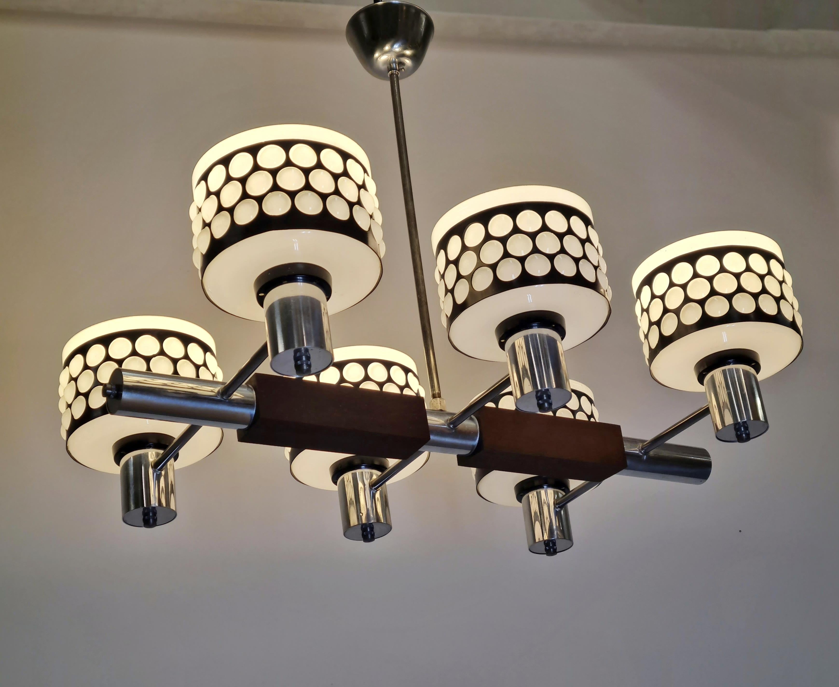 Mid-Century Modern Stig Lindström Pendant, Glass, Teak and Chrome, Lival 1960s For Sale 1