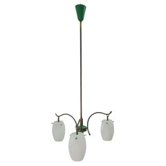 Mid-Century Modern Stilnovo Attr. Chandelier Glass and Brass Italy 1960