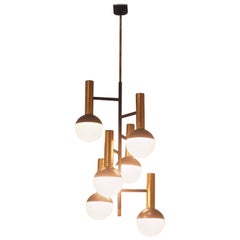 Mid-Century Modern Stilnovo Brass and Glass Spheres Chandelier, Milano, 1950s