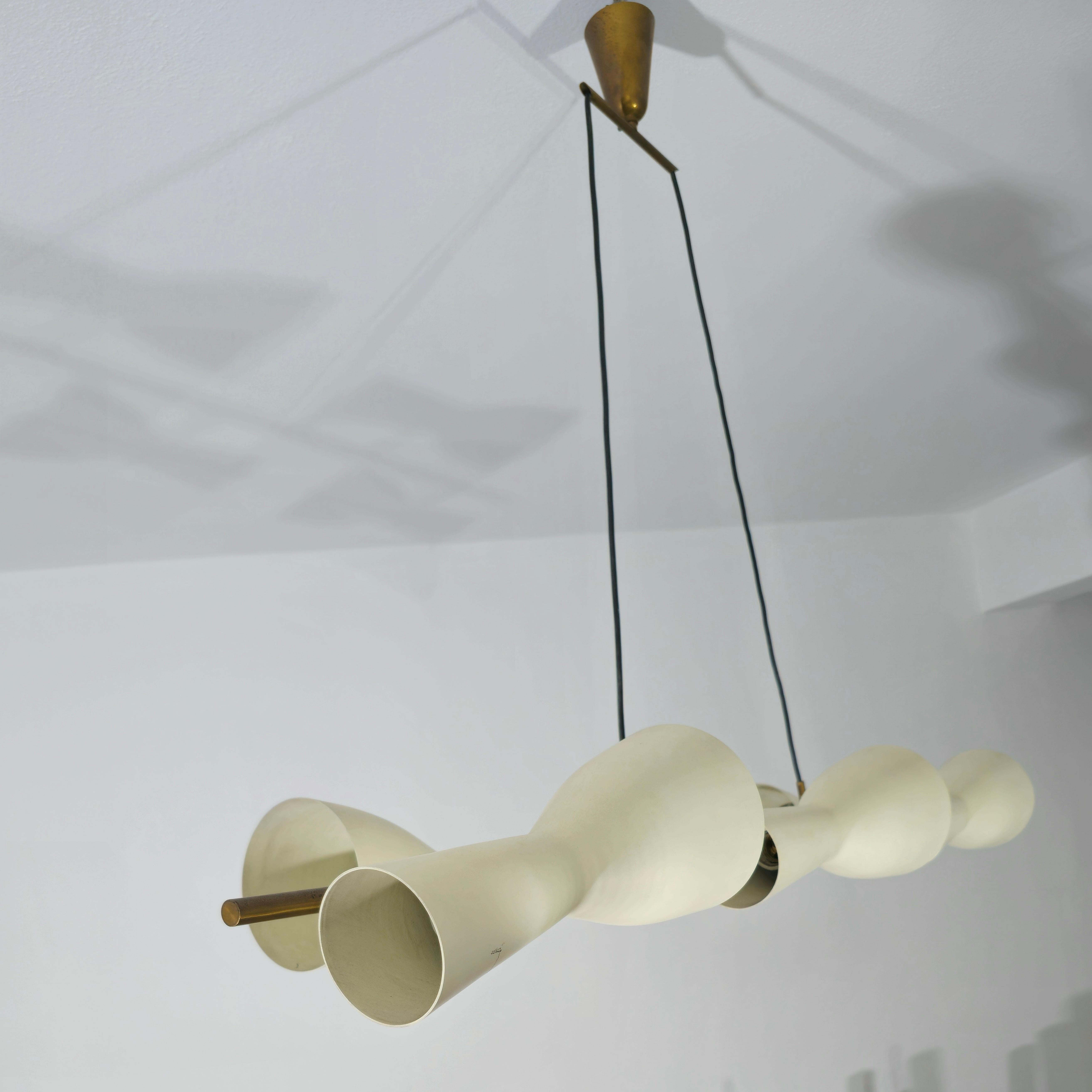Mid-Century Modern Stilnovo Brass Pendant Lamp Design Italy 1950s 6