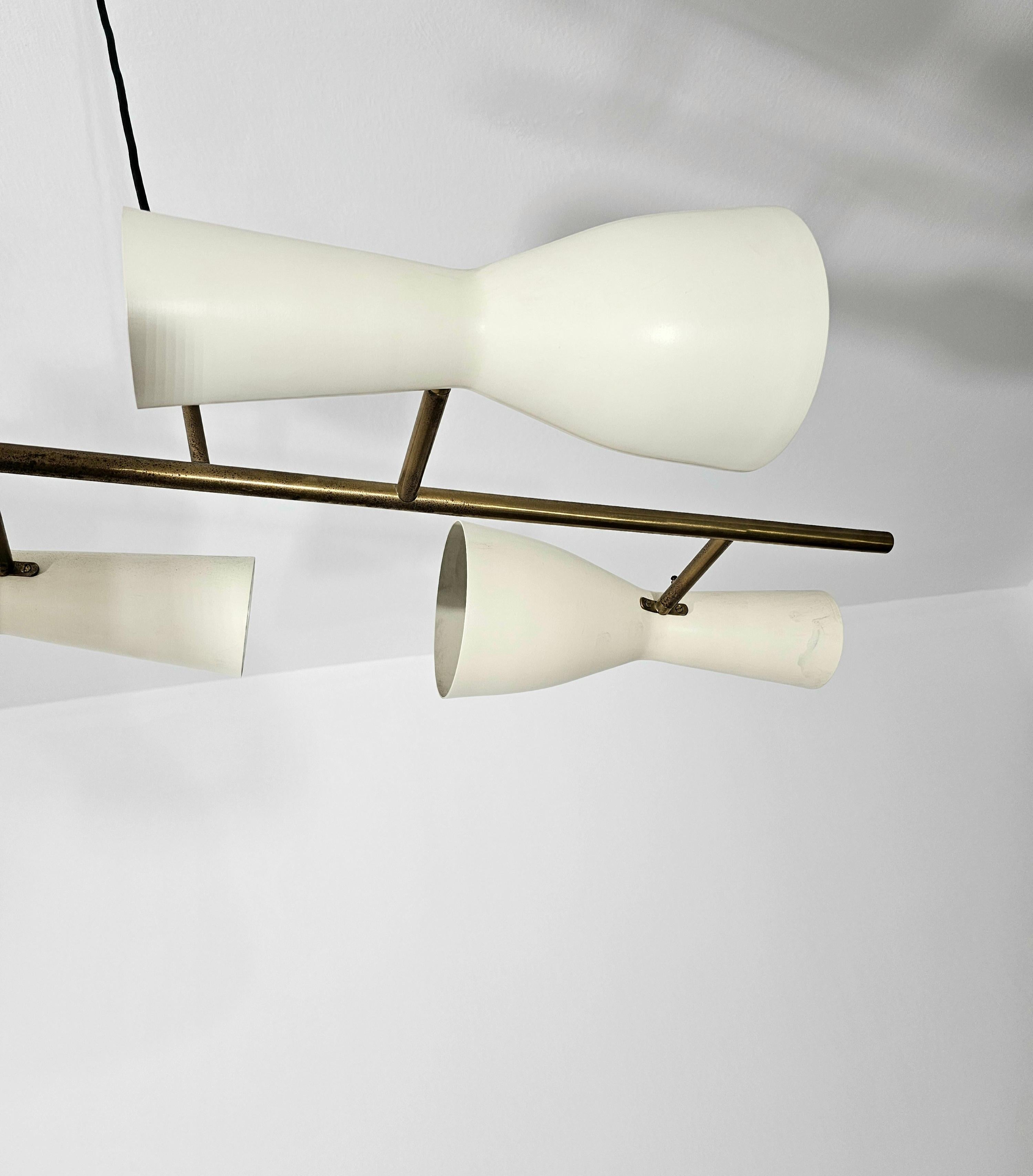 Italian Mid-Century Modern Stilnovo Brass Pendant Lamp Design Italy 1950s