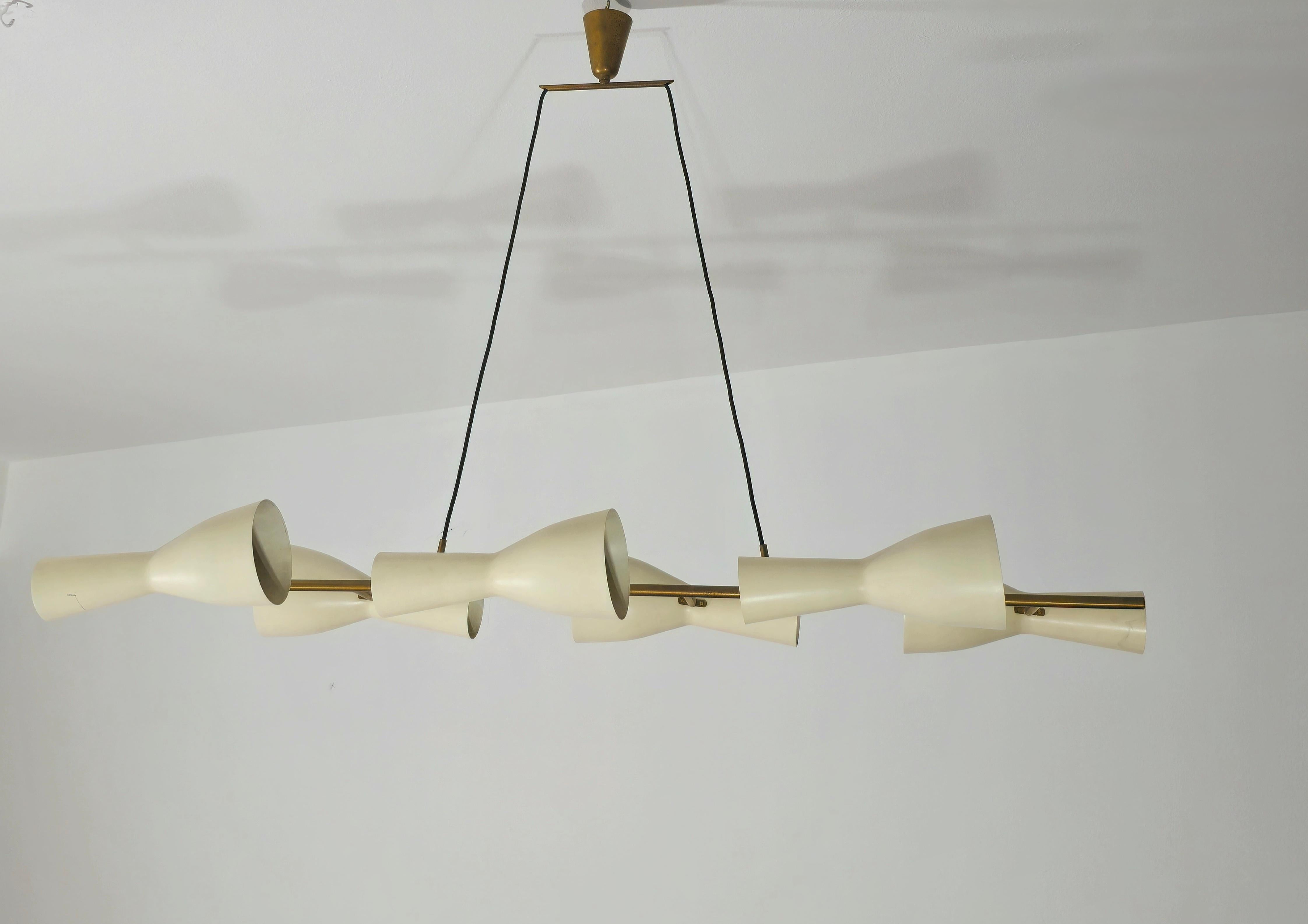 Enameled Mid-Century Modern Stilnovo Brass Pendant Lamp Design Italy 1950s