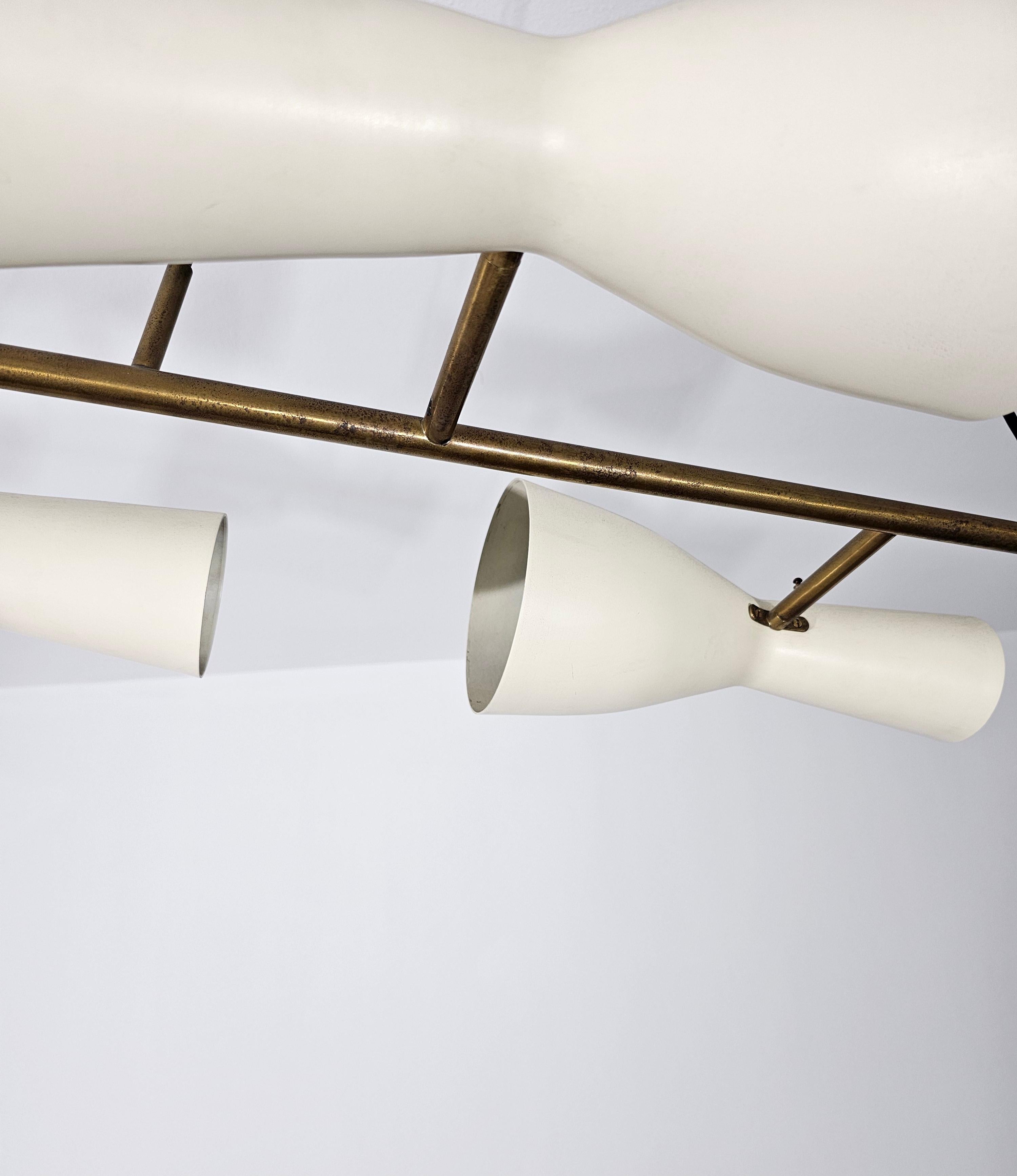 Mid-Century Modern Stilnovo Brass Pendant Lamp Design Italy 1950s In Good Condition In Palermo, IT