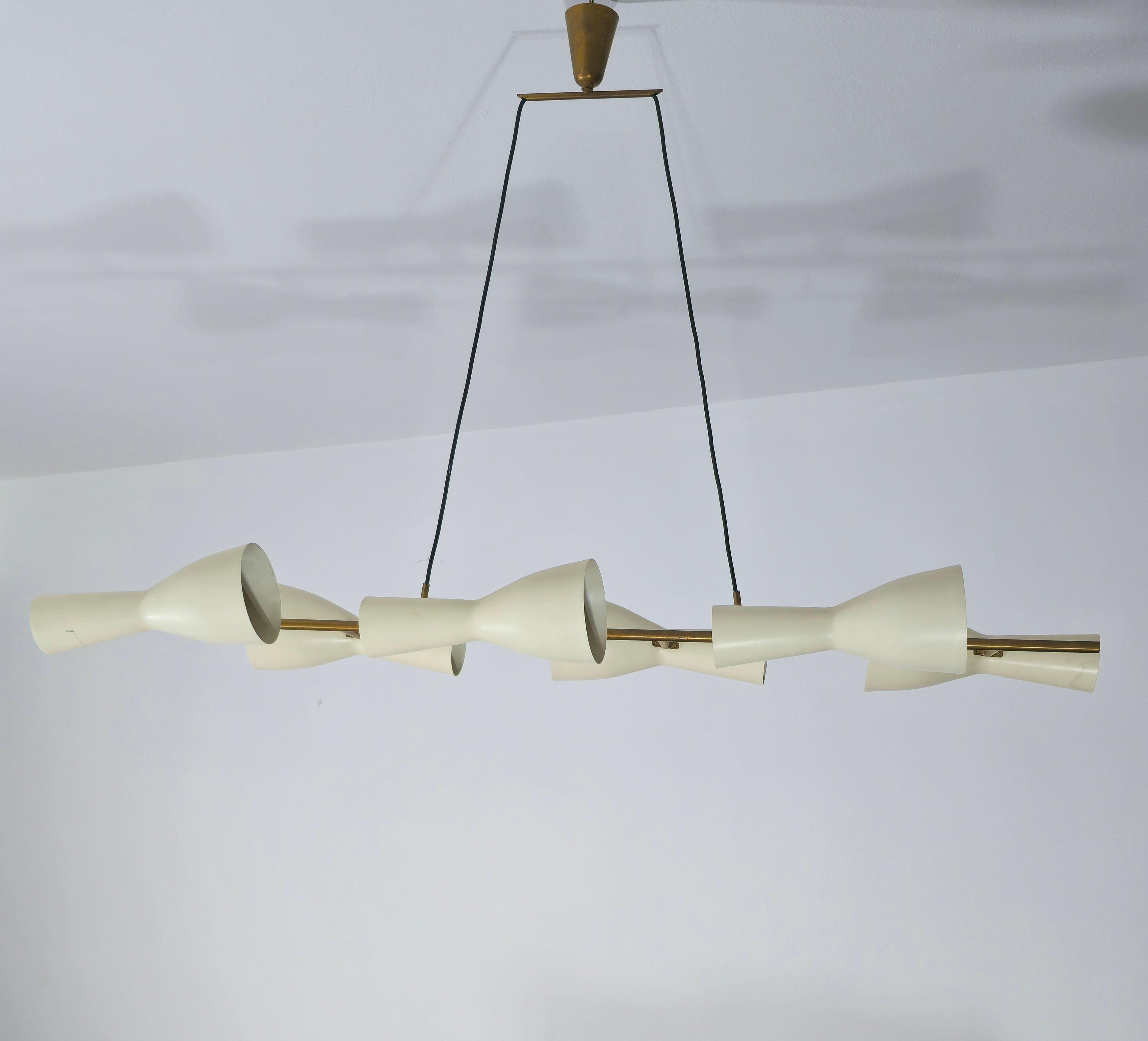 20th Century Mid-Century Modern Stilnovo Brass Pendant Lamp Design Italy 1950s