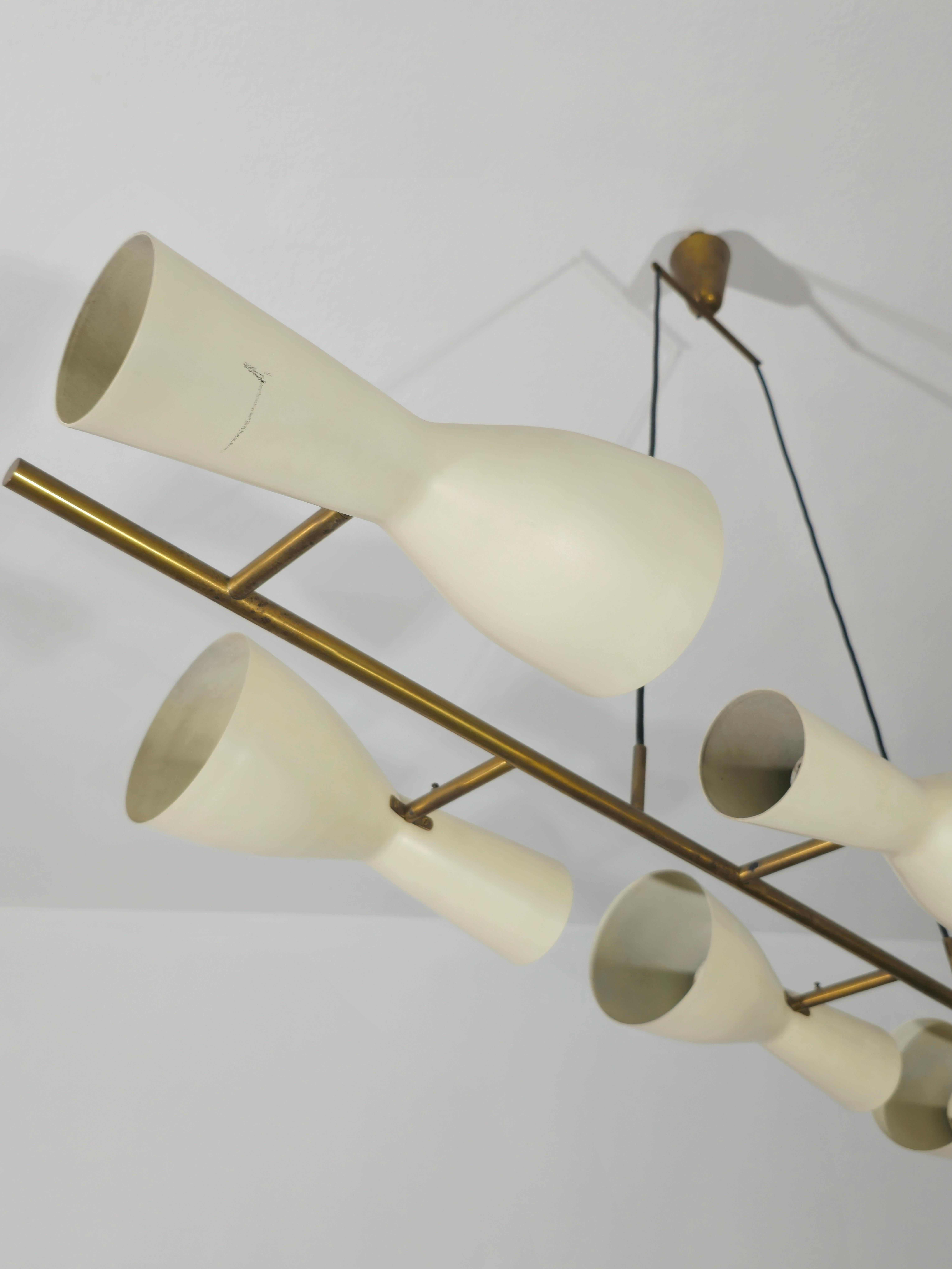 Aluminum Mid-Century Modern Stilnovo Brass Pendant Lamp Design Italy 1950s