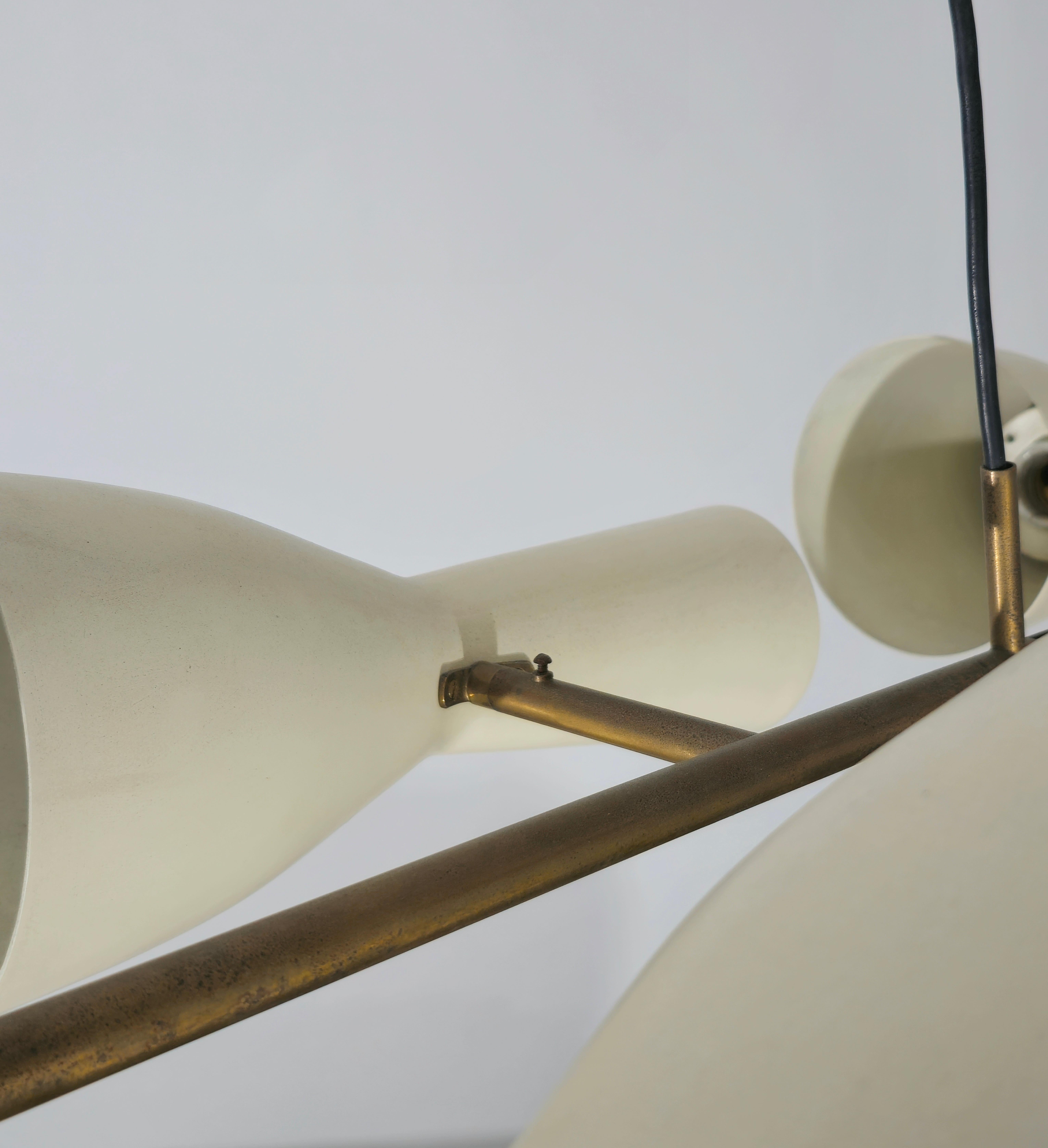 Mid-Century Modern Stilnovo Brass Pendant Lamp Design Italy 1950s 2