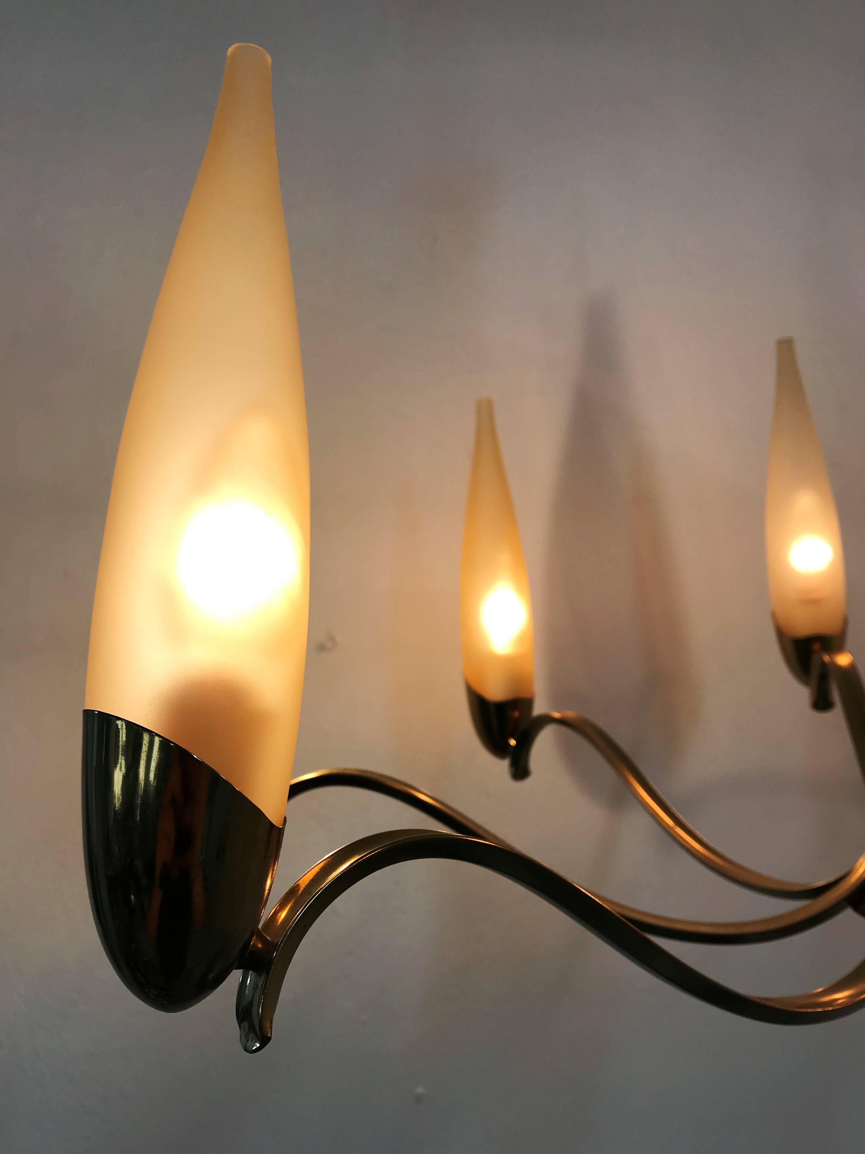 Italian Mid-Century Modern Eight Light brass and Glass Chandelier, Italy, 1960 For Sale