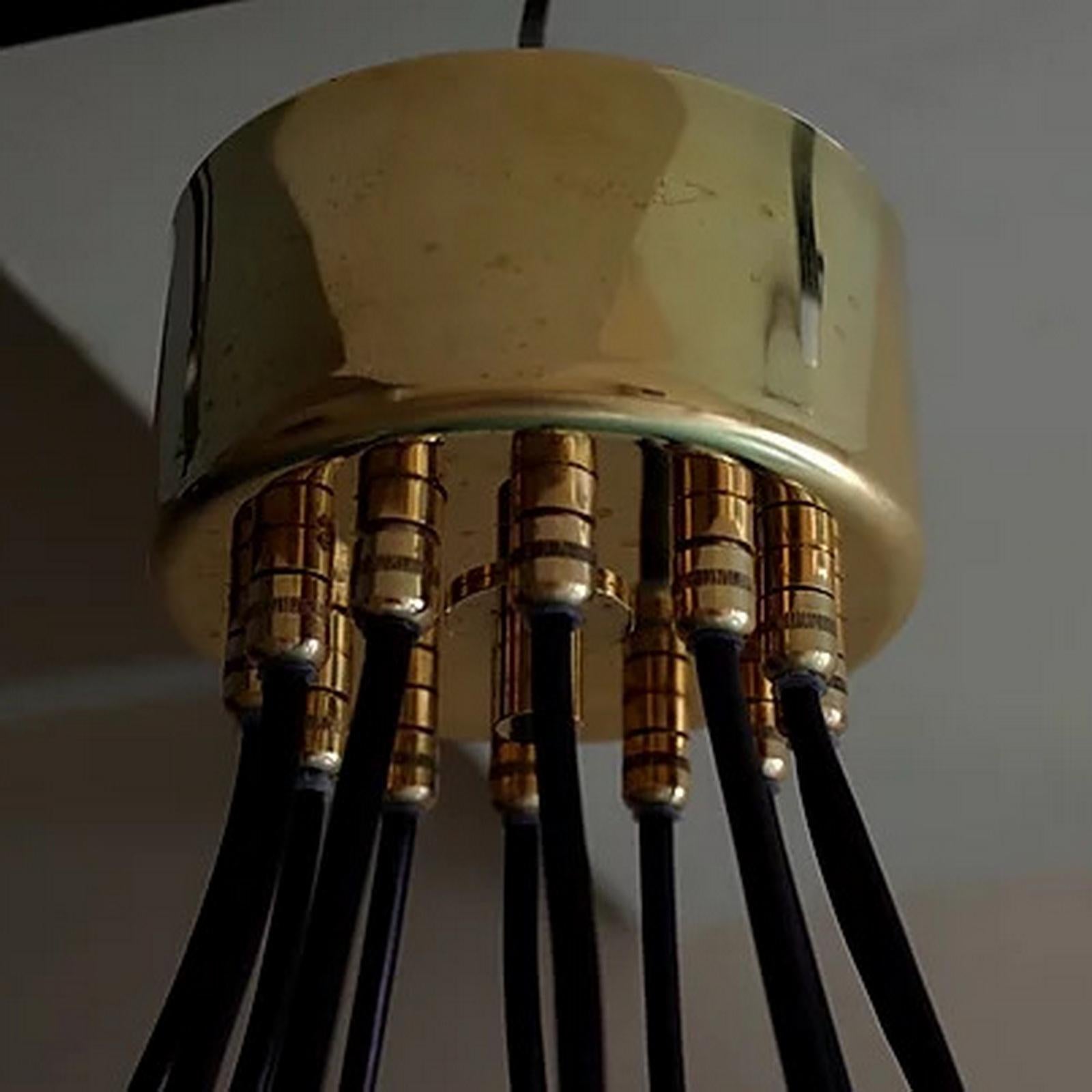 Mid-Century Modern Stilnovo Style Brass and Lacquer Italian Chandelier 12 Lights 1
