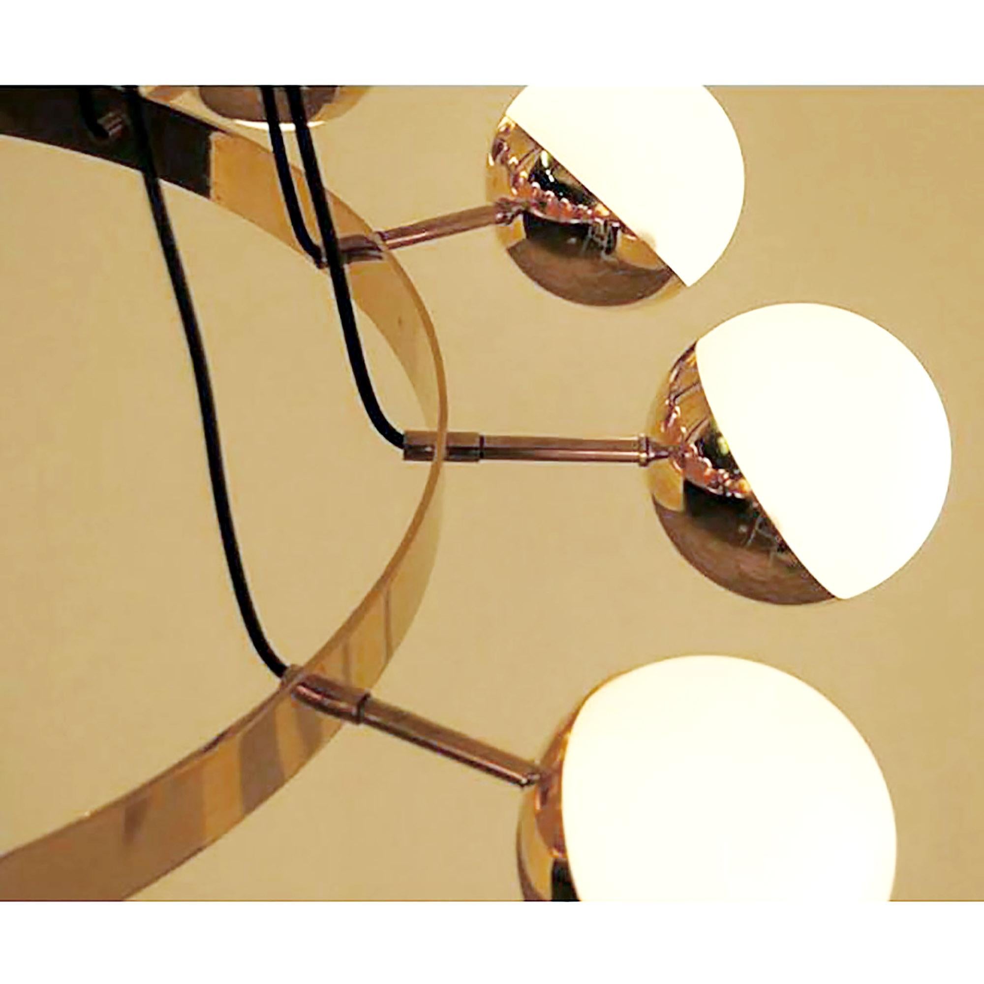 Large Stilnovo Style Italian Chandelier 12 Lights, Made of Brass and Glass For Sale 4