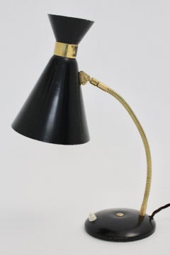 Mid-Century Modern Stilnovo Vintage Brass Black Table Lamp, Italy, 1950s