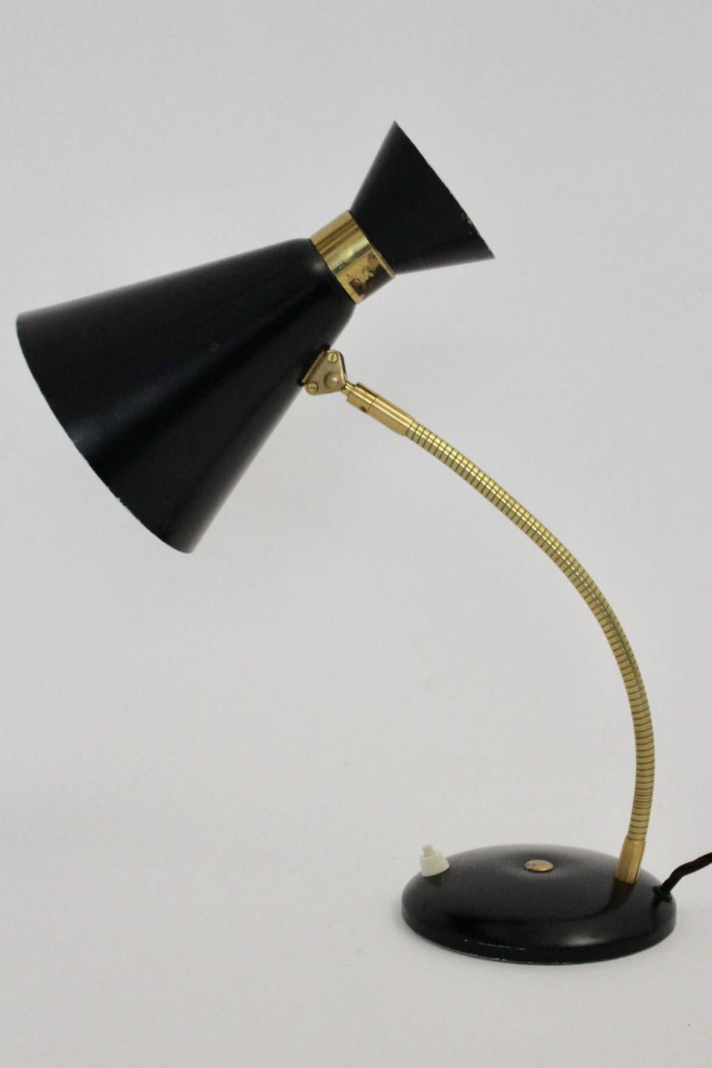 Italian Mid-Century Modern Stilnovo Vintage Brass Black Table Lamp, Italy, 1950s For Sale