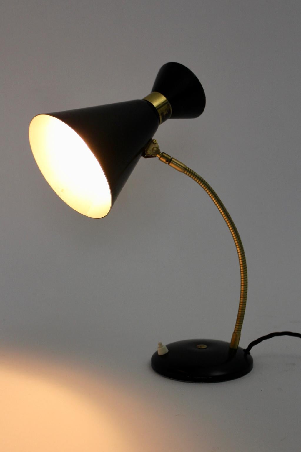 20th Century Mid-Century Modern Stilnovo Vintage Brass Black Table Lamp, Italy, 1950s For Sale