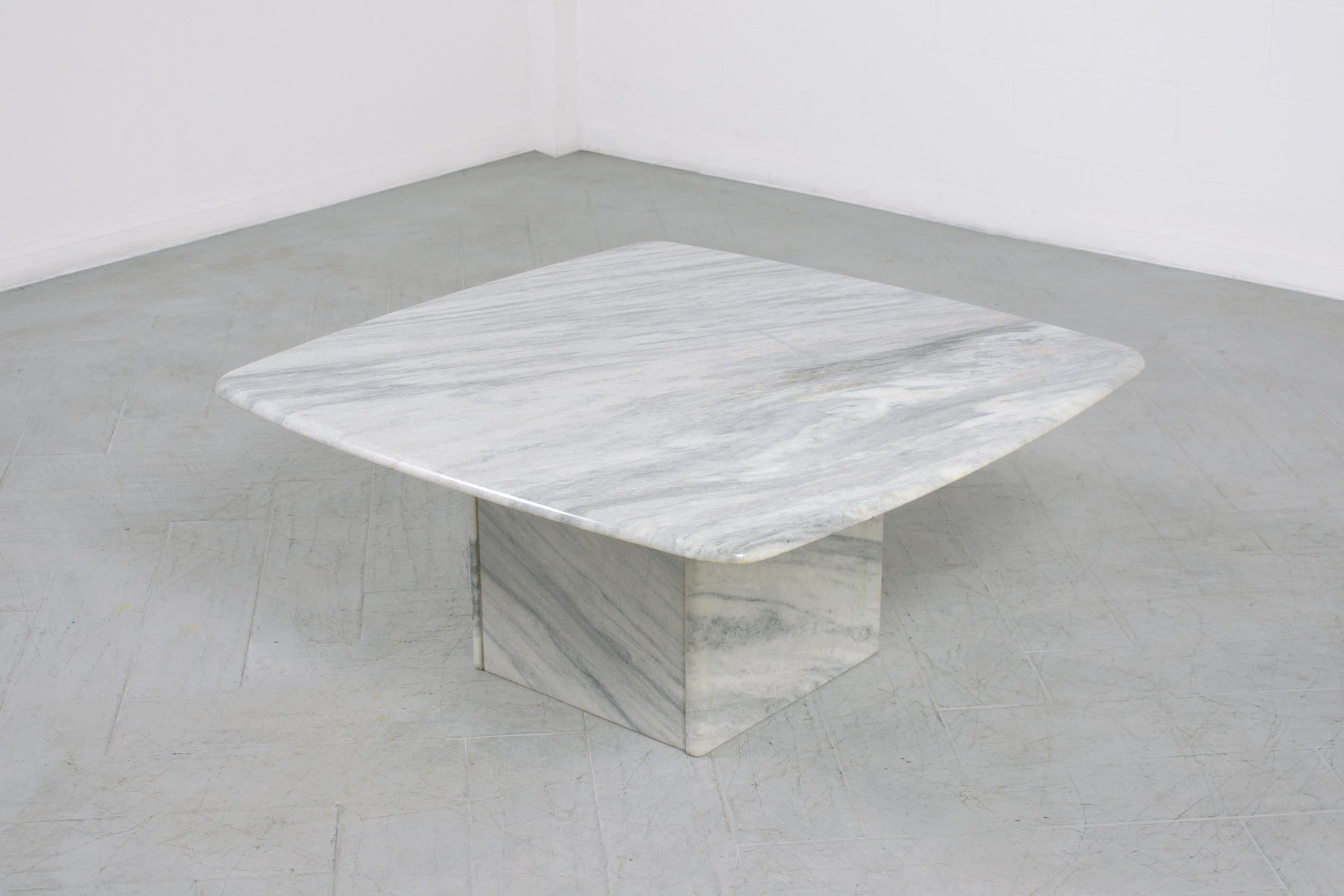 Stone Vintage 1980s Mid-Century Modern Marble Coffee Table For Sale