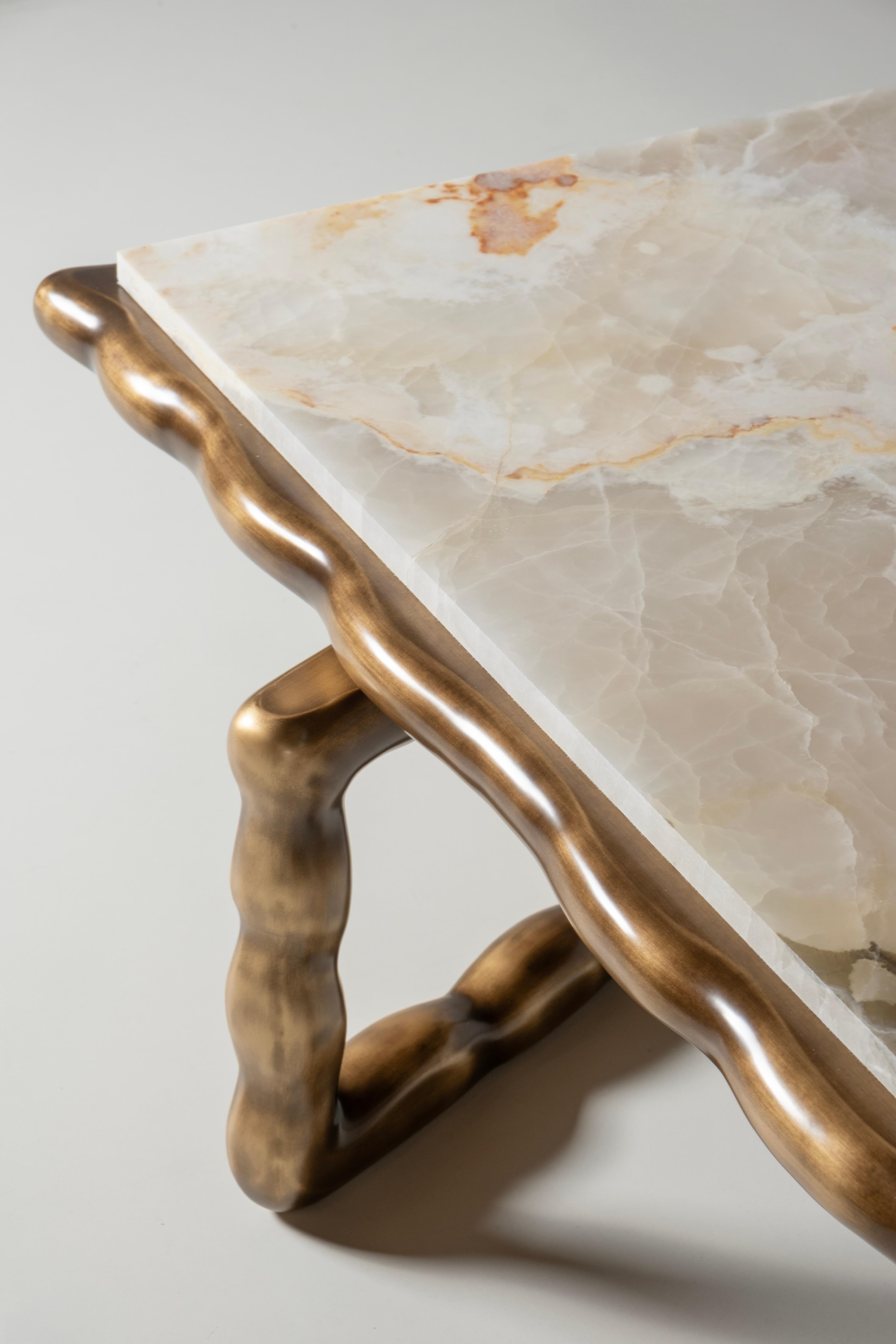 Mid-Century Modern Stone Coffee Table, Cream Onyx, Handmade by Greenapple For Sale 2