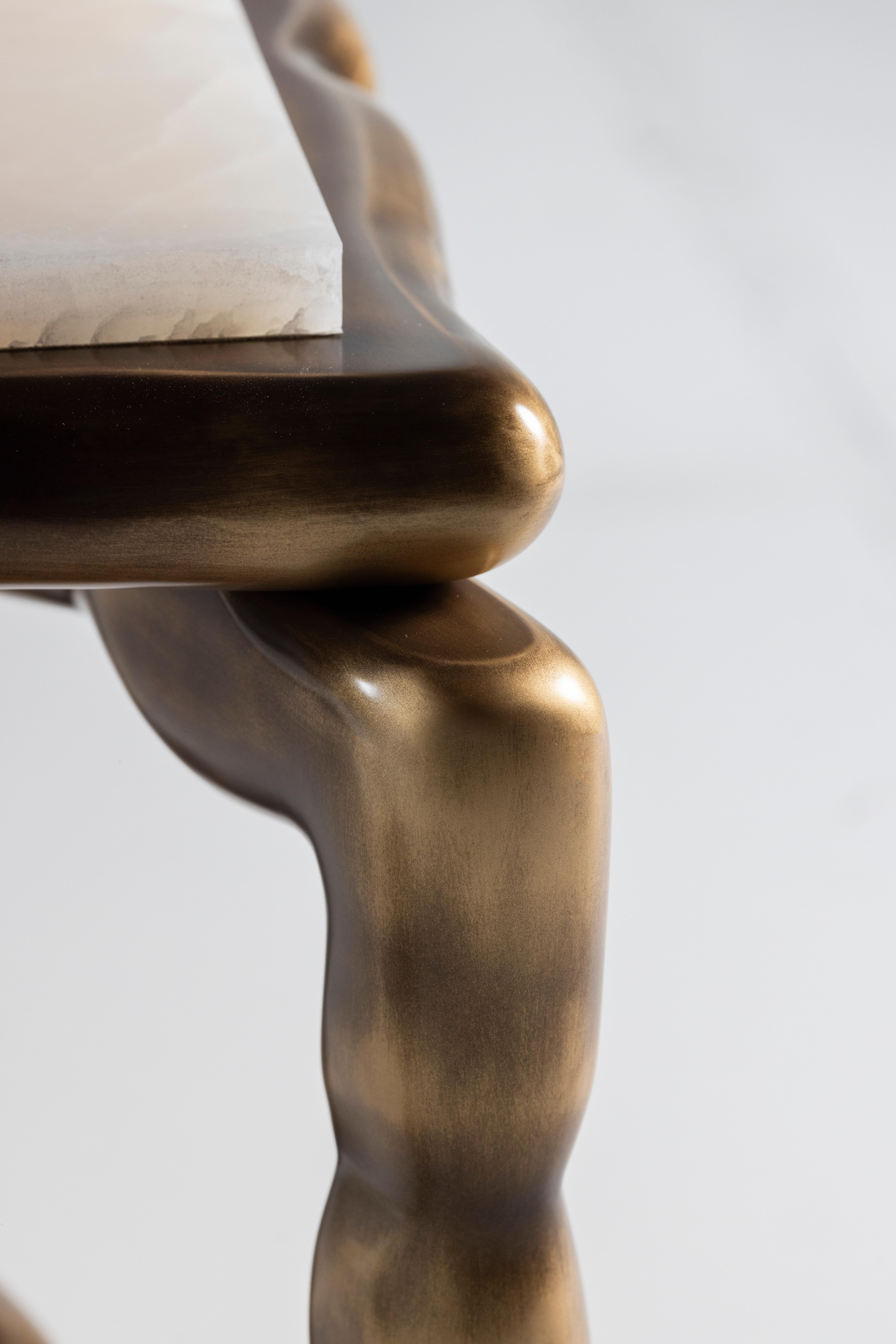 Mid-Century Modern Stone Coffee Table, Cream Onyx, Handmade by Greenapple For Sale 5