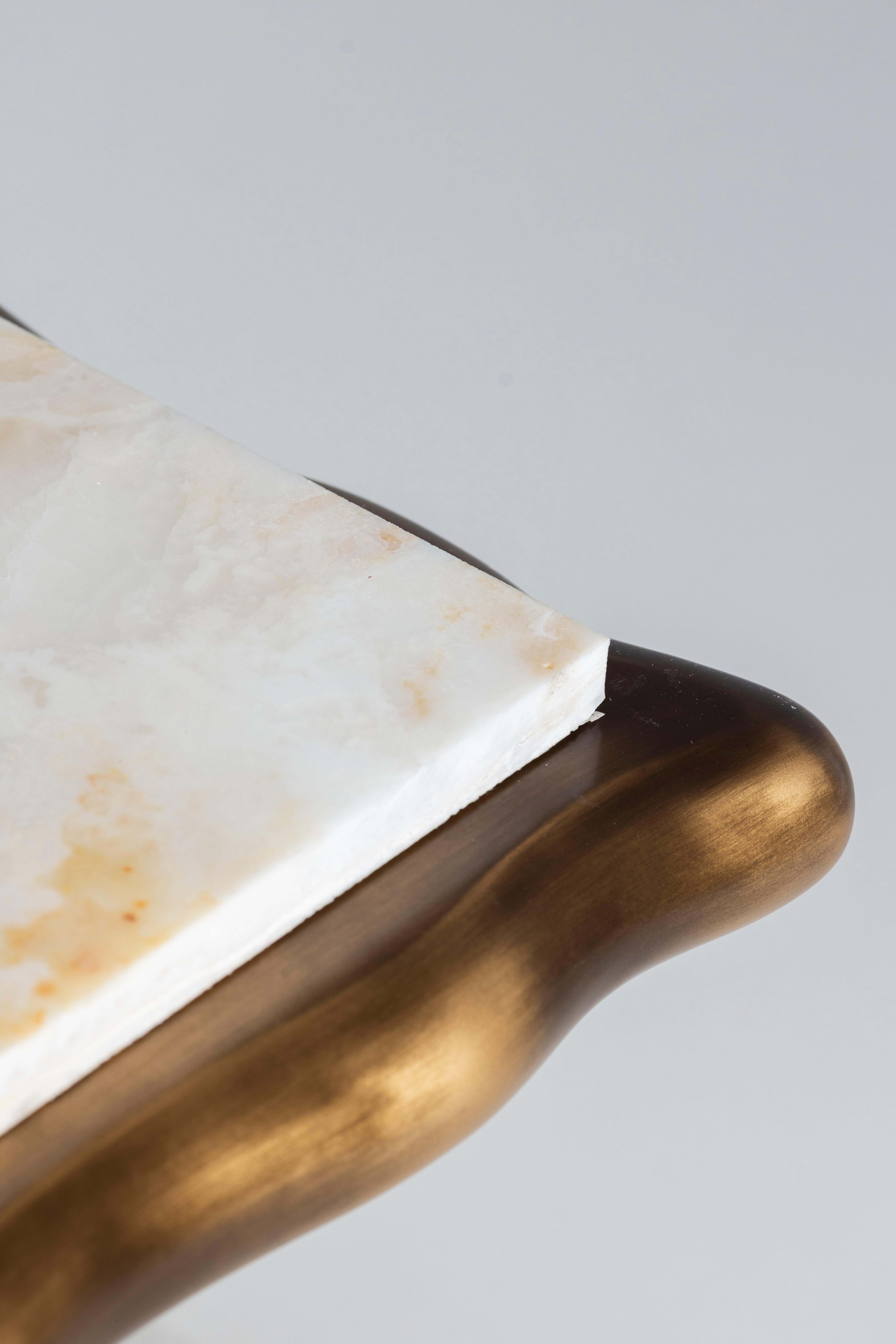 Mid-Century Modern Stone Coffee Table, Cream Onyx, Handmade by Greenapple For Sale 6