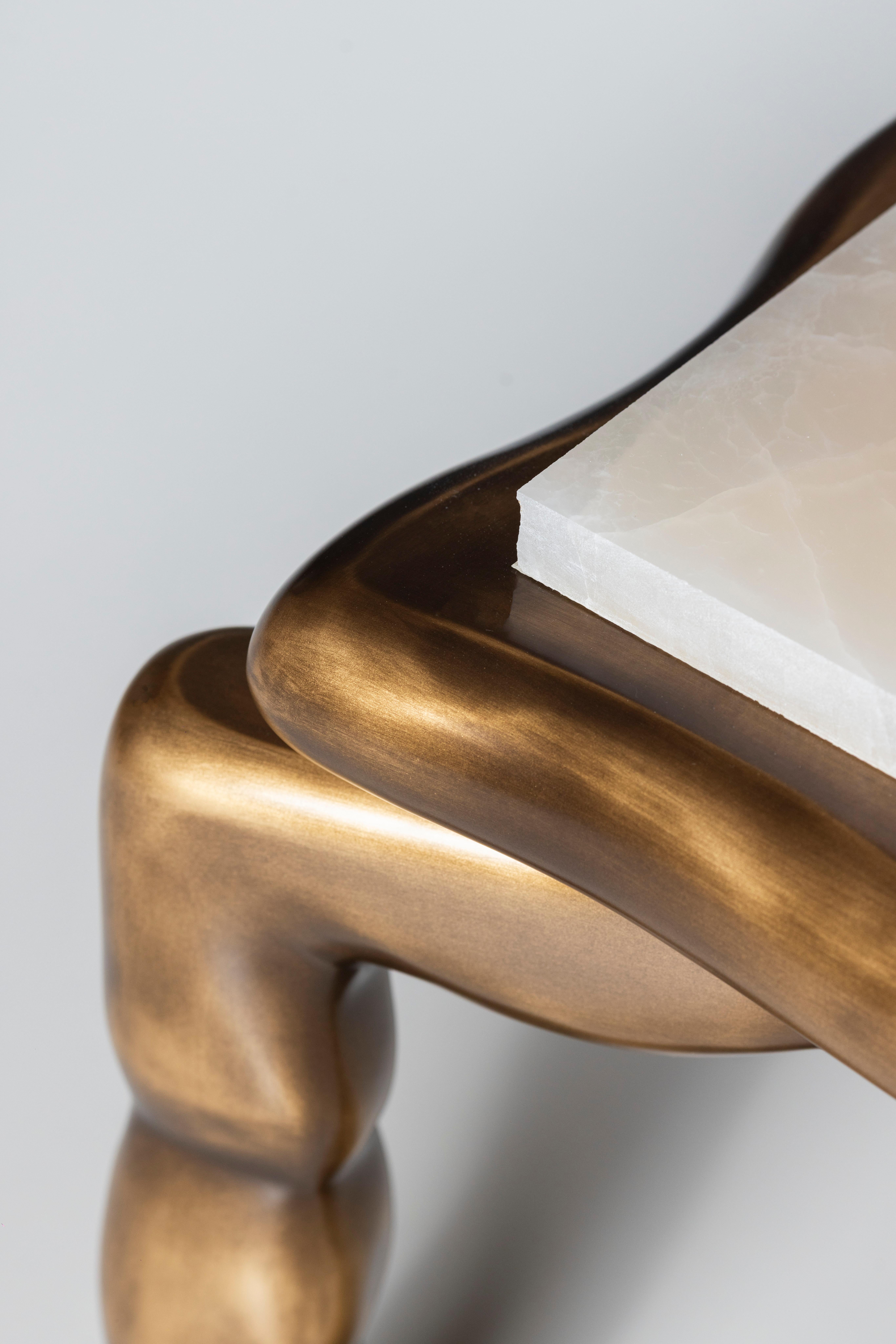 Mid-Century Modern Stone Coffee Table, Cream Onyx, Handmade by Greenapple For Sale 7