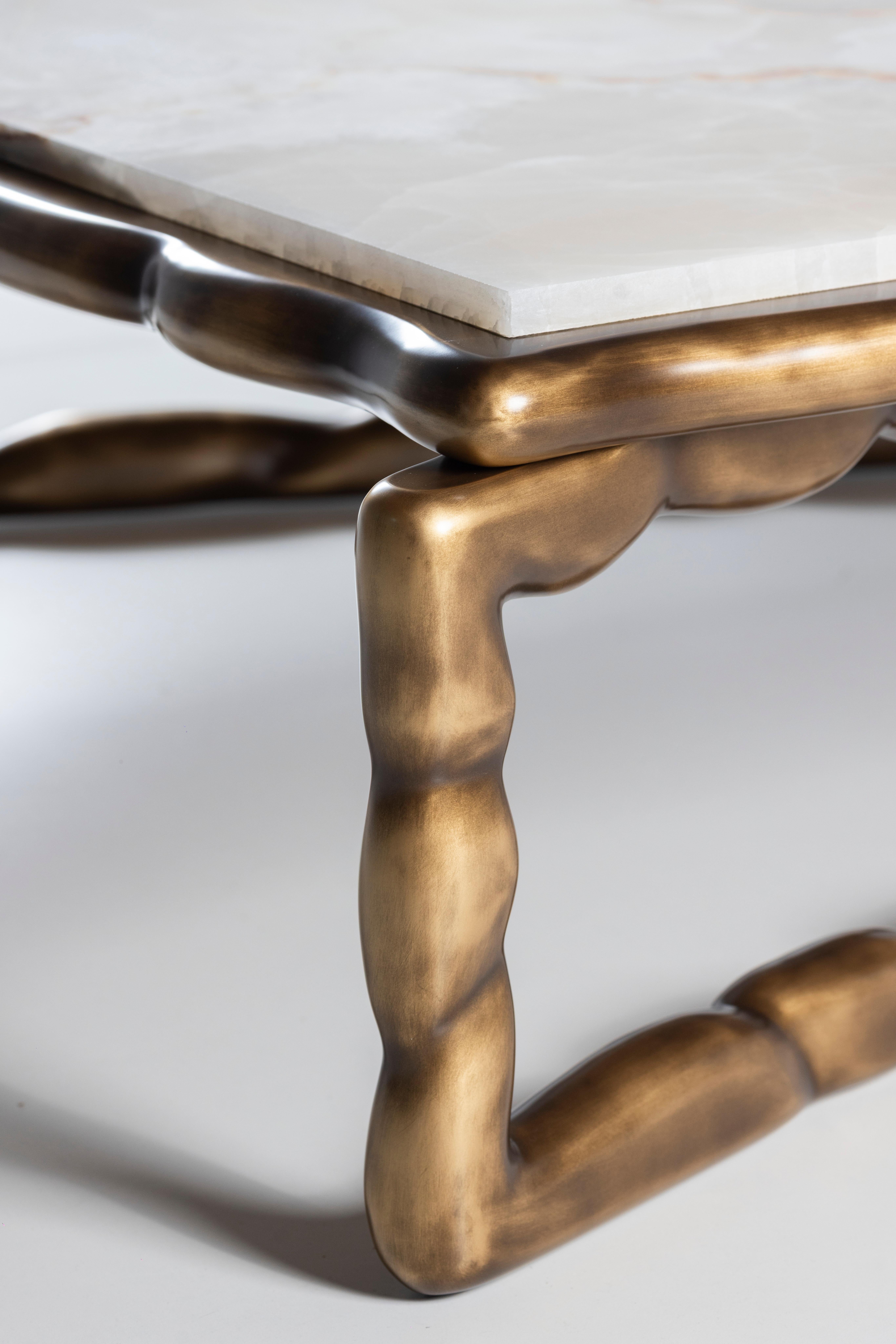 Mid-Century Modern Stone Coffee Table, Cream Onyx, Handmade by Greenapple For Sale 8