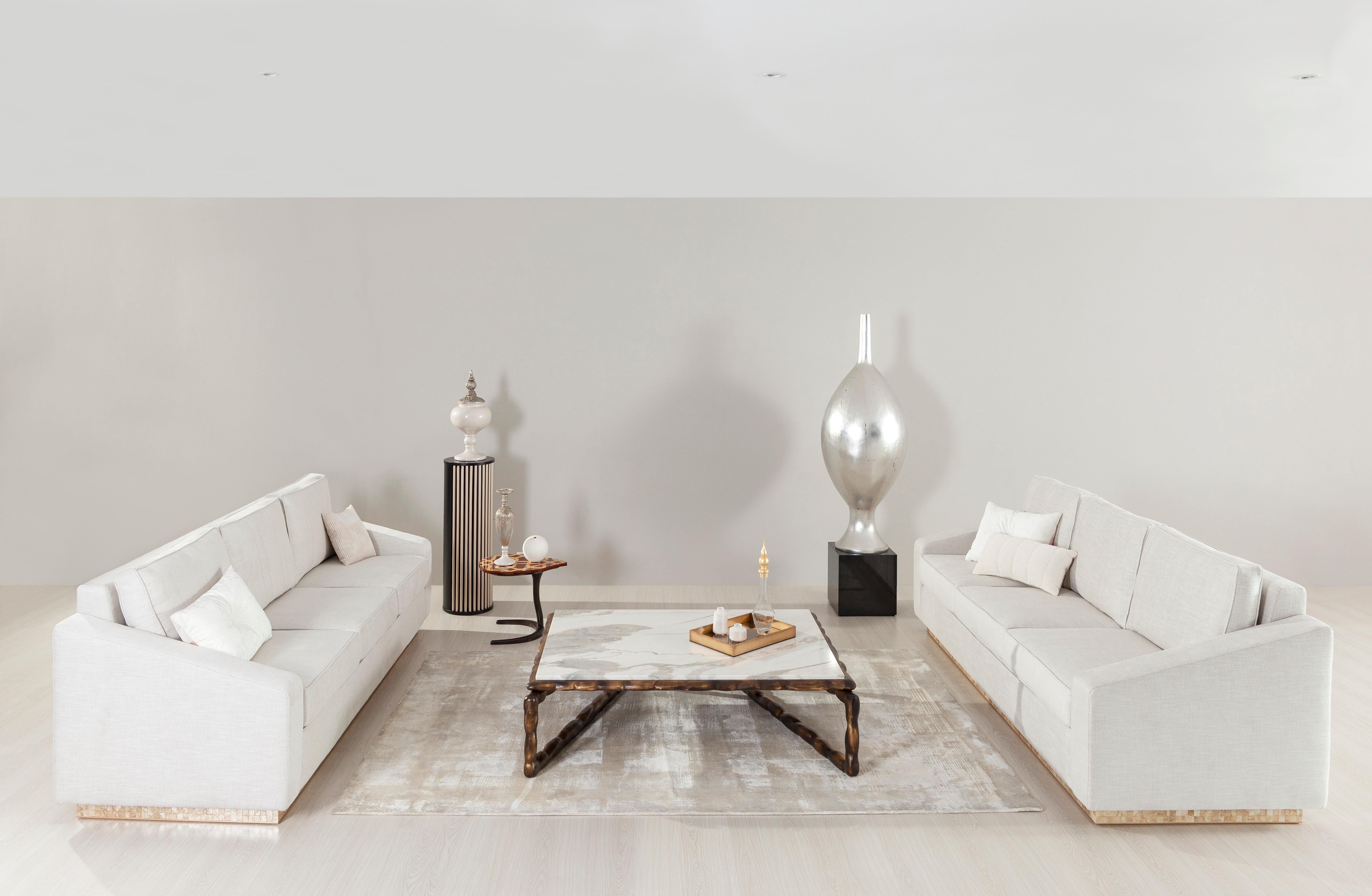 Mid-Century Modern Stone Coffee Table, Cream Onyx, Handmade by Greenapple For Sale 10