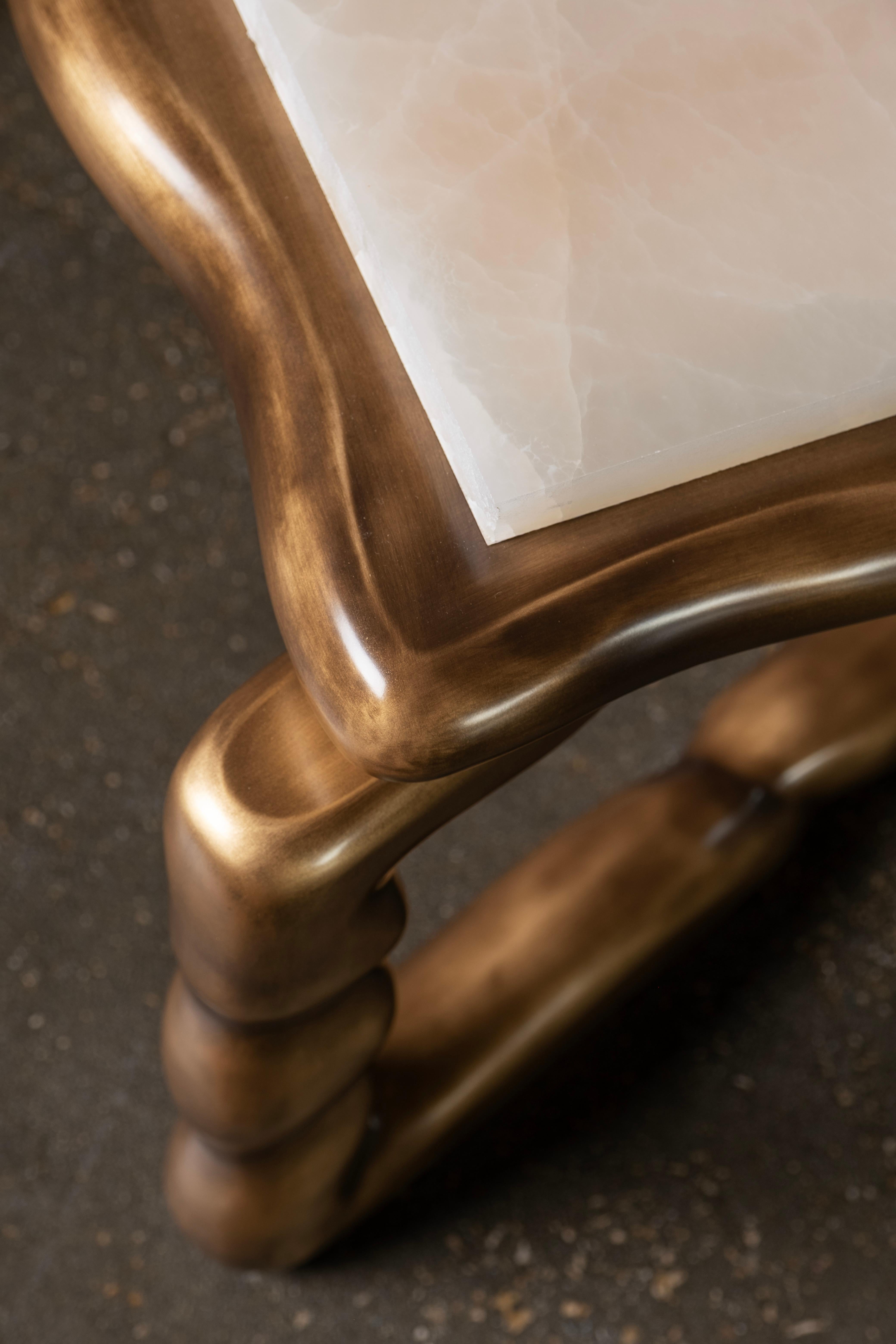 Contemporary Mid-Century Modern Stone Coffee Table, Cream Onyx, Handmade by Greenapple For Sale