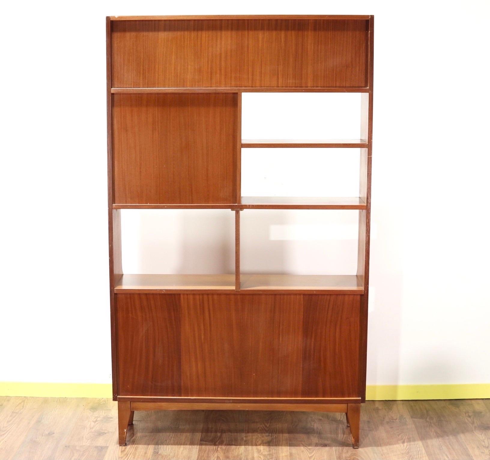 British Mid-Century Modern Stonehill Stateroom Teak Room Divider Display Drinks Bookcase