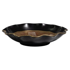 Mid-Century Modern Stoneware Bowl, West German Pottery, Black & Gold