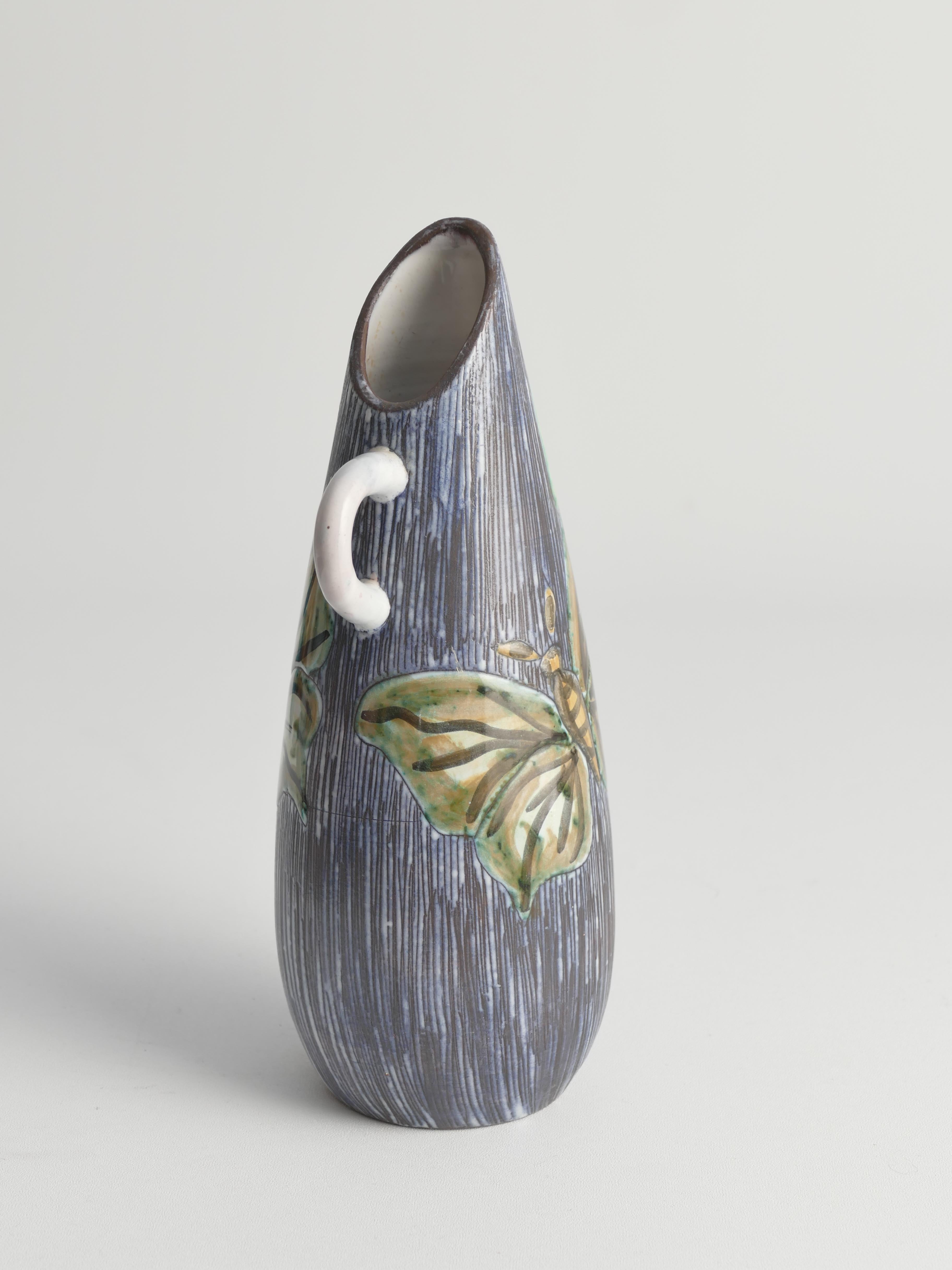Mid-Century Modern Stoneware Vase with Sgraffito and Butterflies. Sweden, 1950s For Sale 11