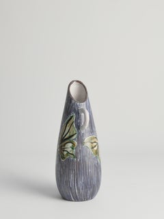Mid-Century Modern Stoneware Vase with Sgraffito and Butterflies. Sweden, 1950s